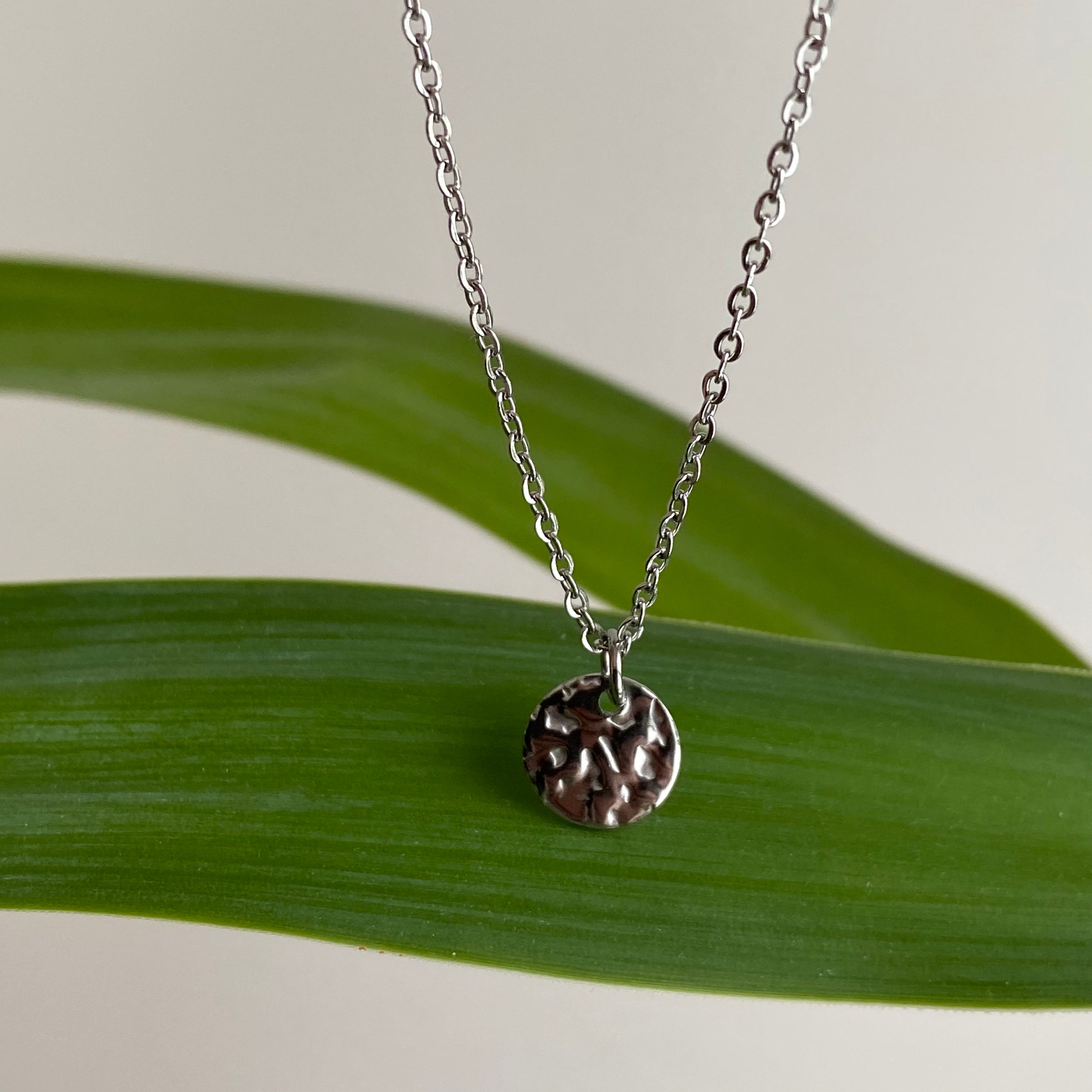 Silver Hammered Circle Pendant Necklace