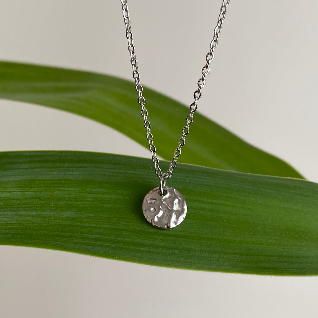 Silver Hammered Circle Pendant Necklace
