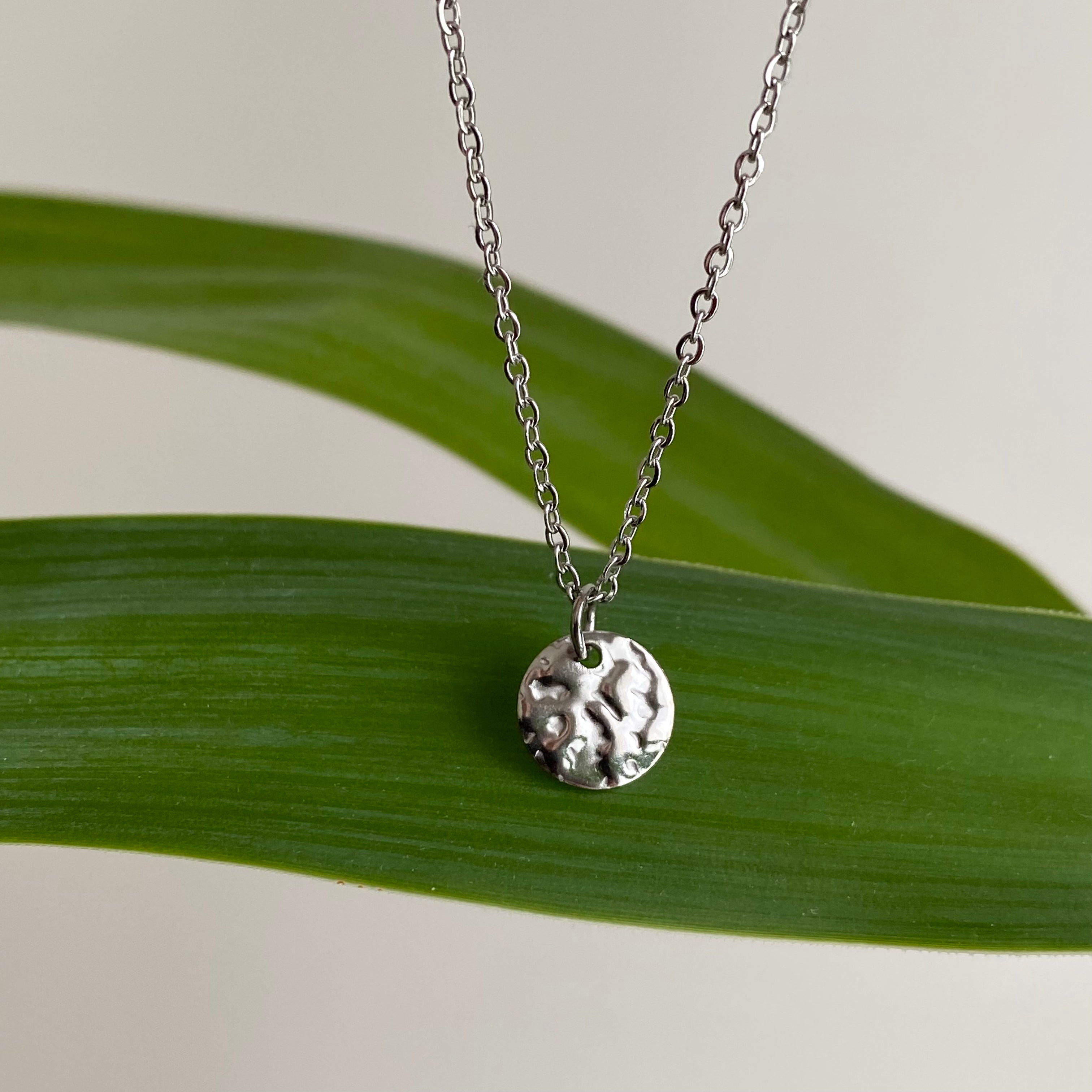 Silver Hammered Circle Pendant Necklace