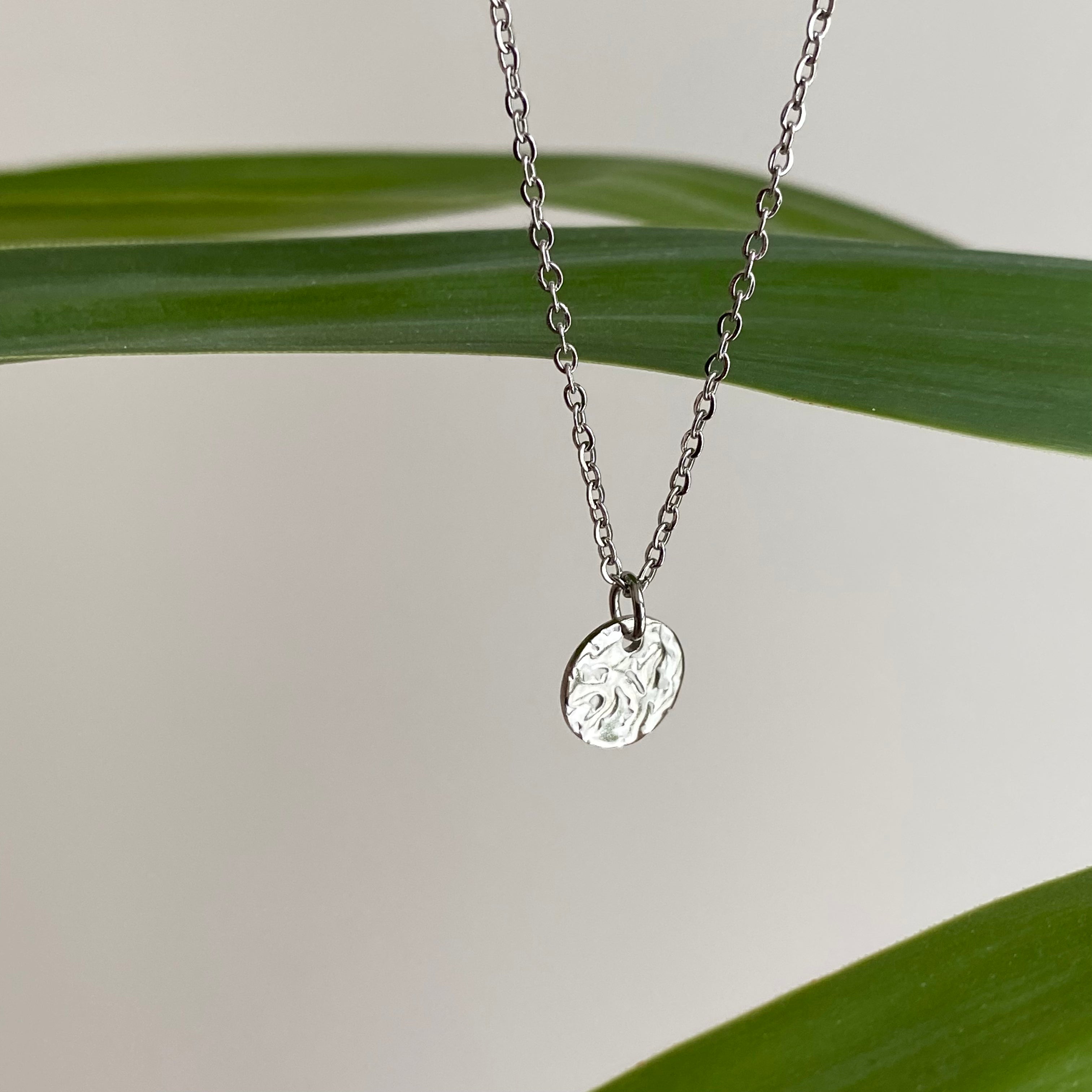 Silver Hammered Circle Pendant Necklace