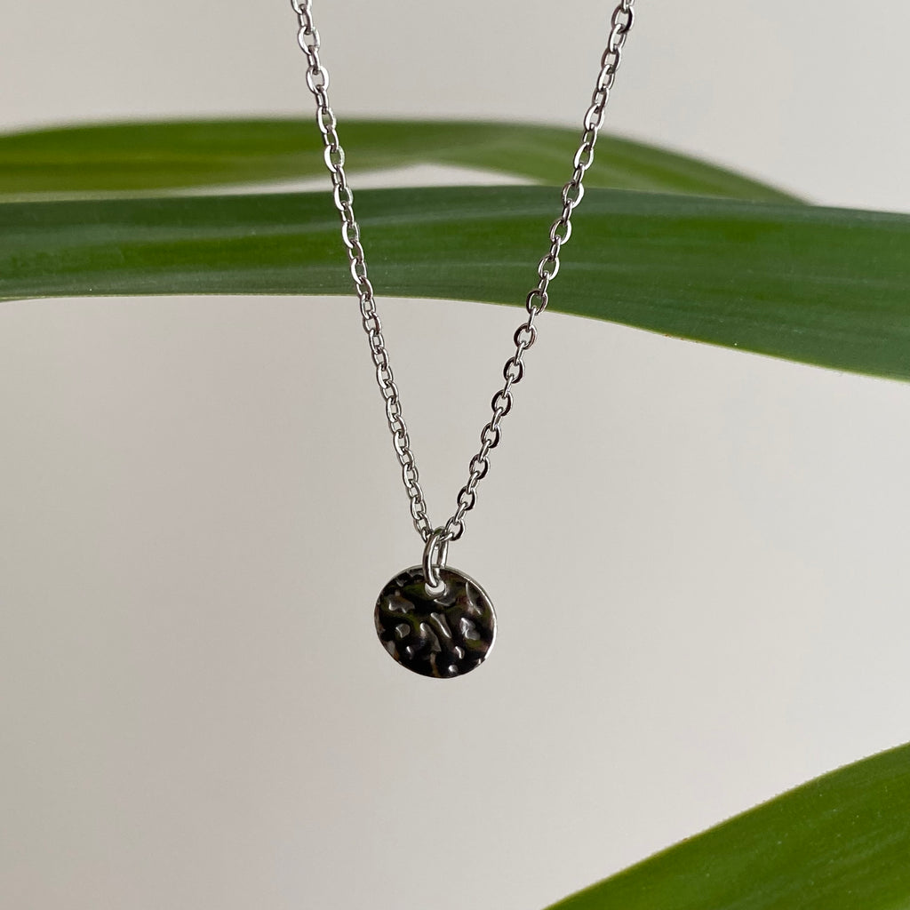 Silver Hammered Circle Pendant Necklace