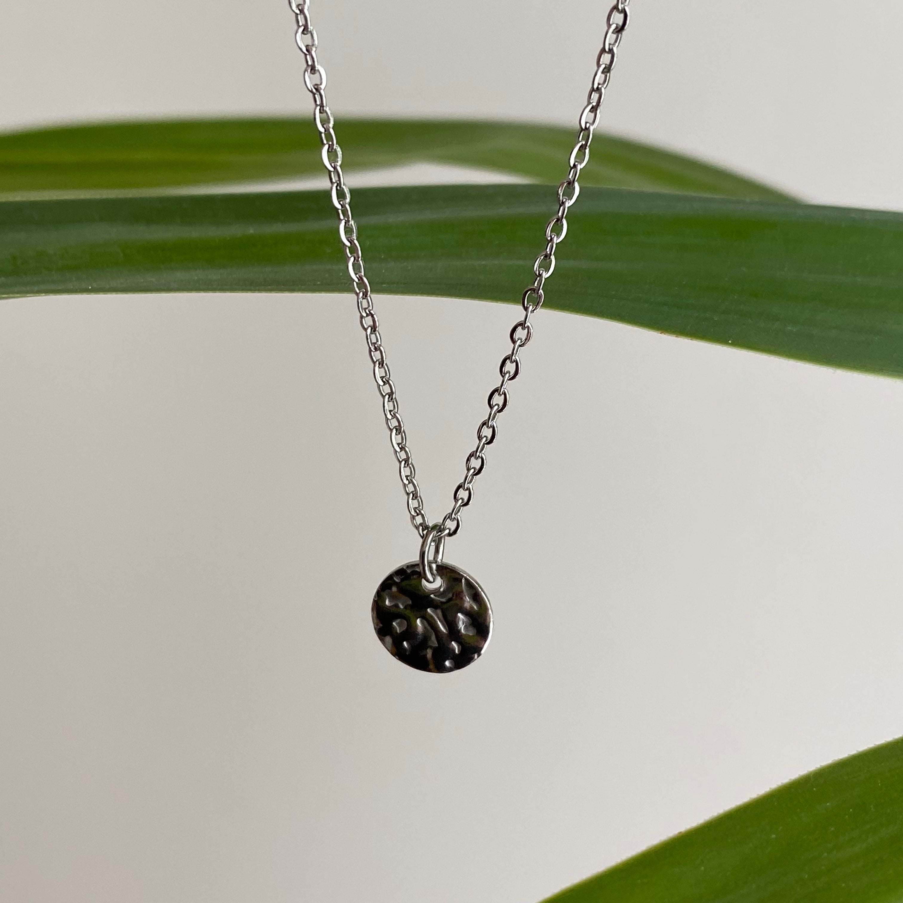 Silver Hammered Circle Pendant Necklace