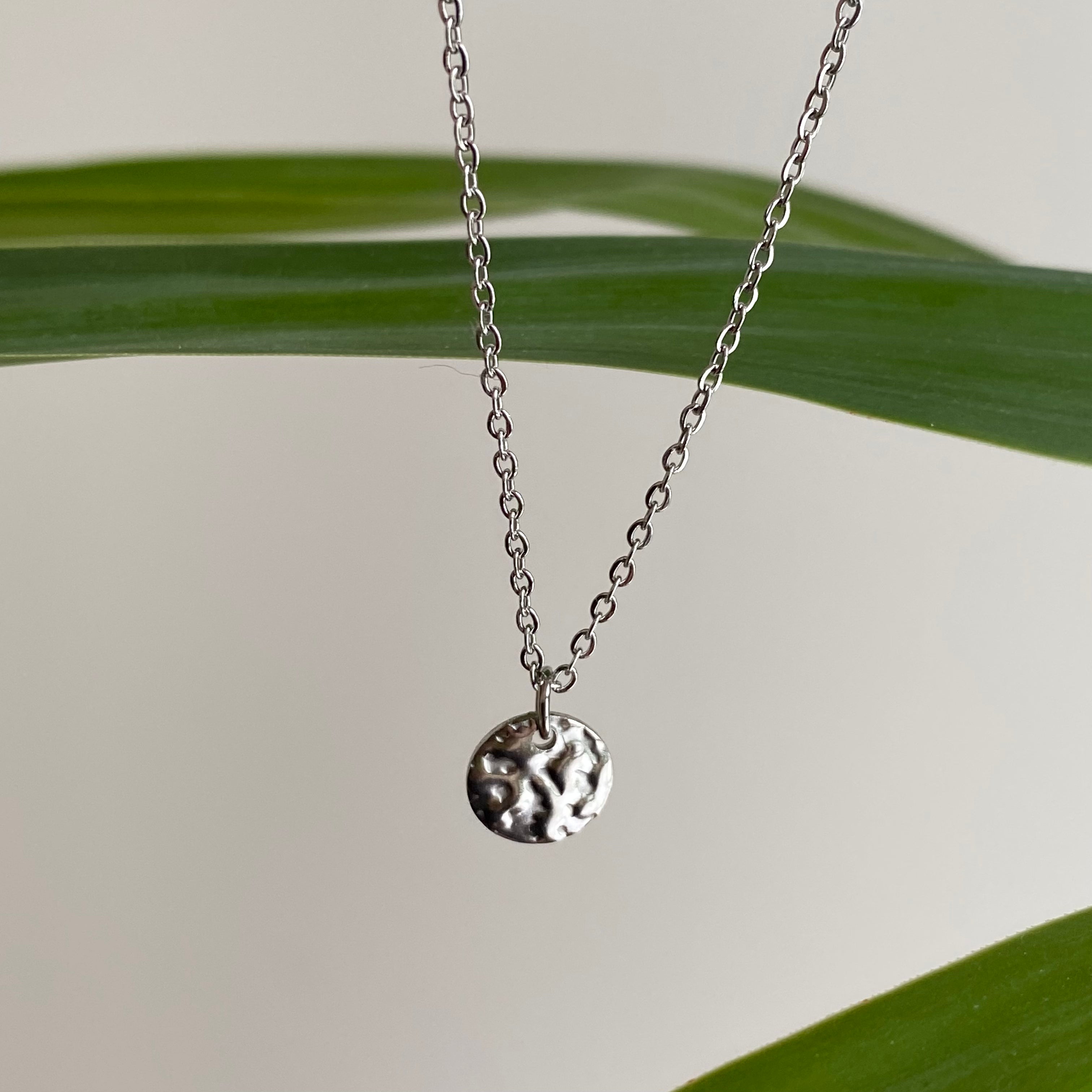 Silver Hammered Circle Pendant Necklace
