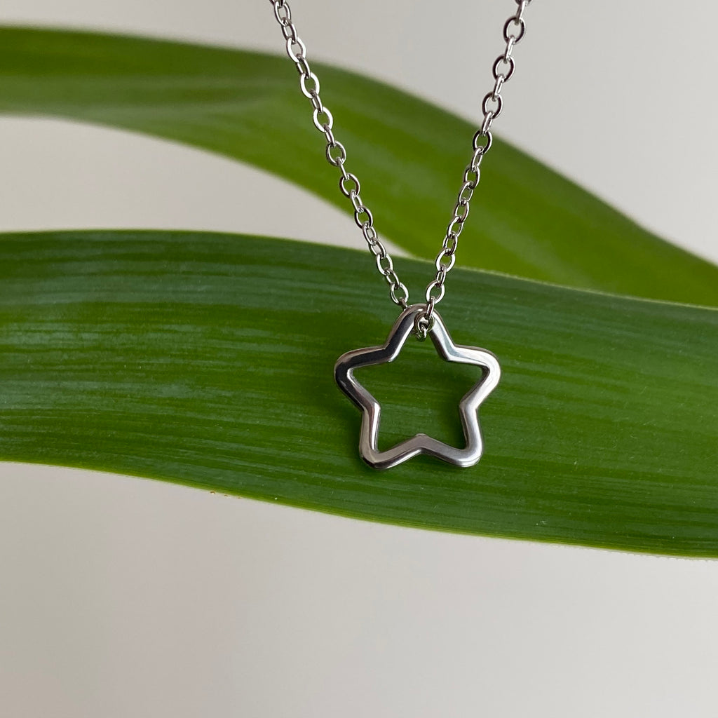 Silver Hollow Star Pendant Necklace