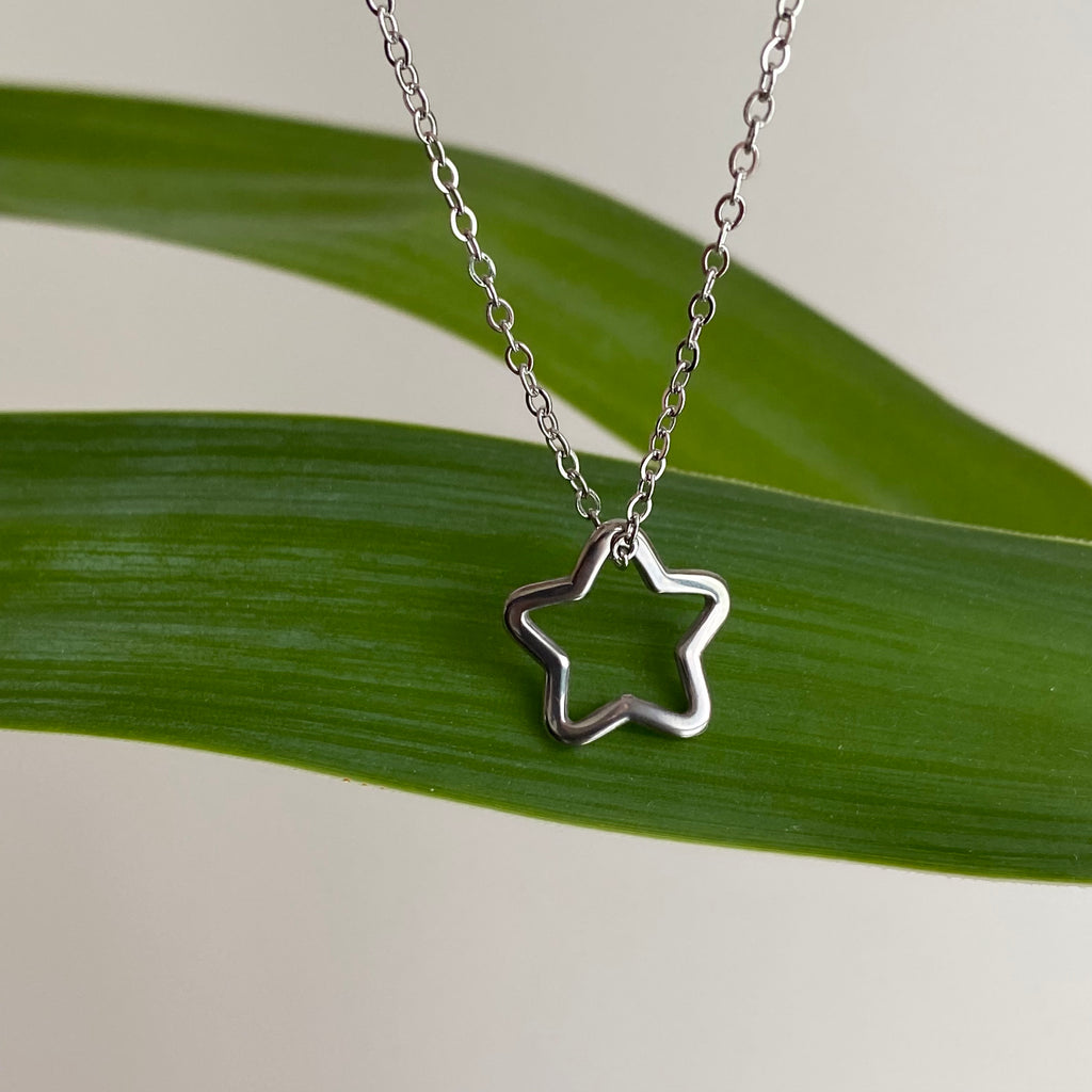 Silver Hollow Star Pendant Necklace