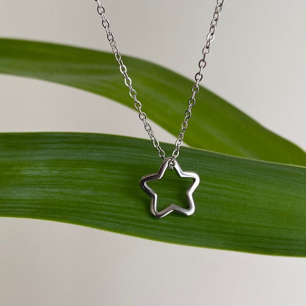 Silver Hollow Star Pendant Necklace