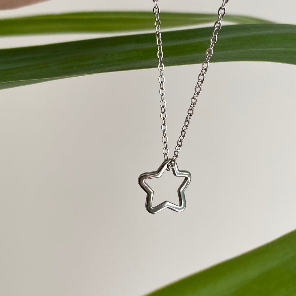 Silver Hollow Star Pendant Necklace