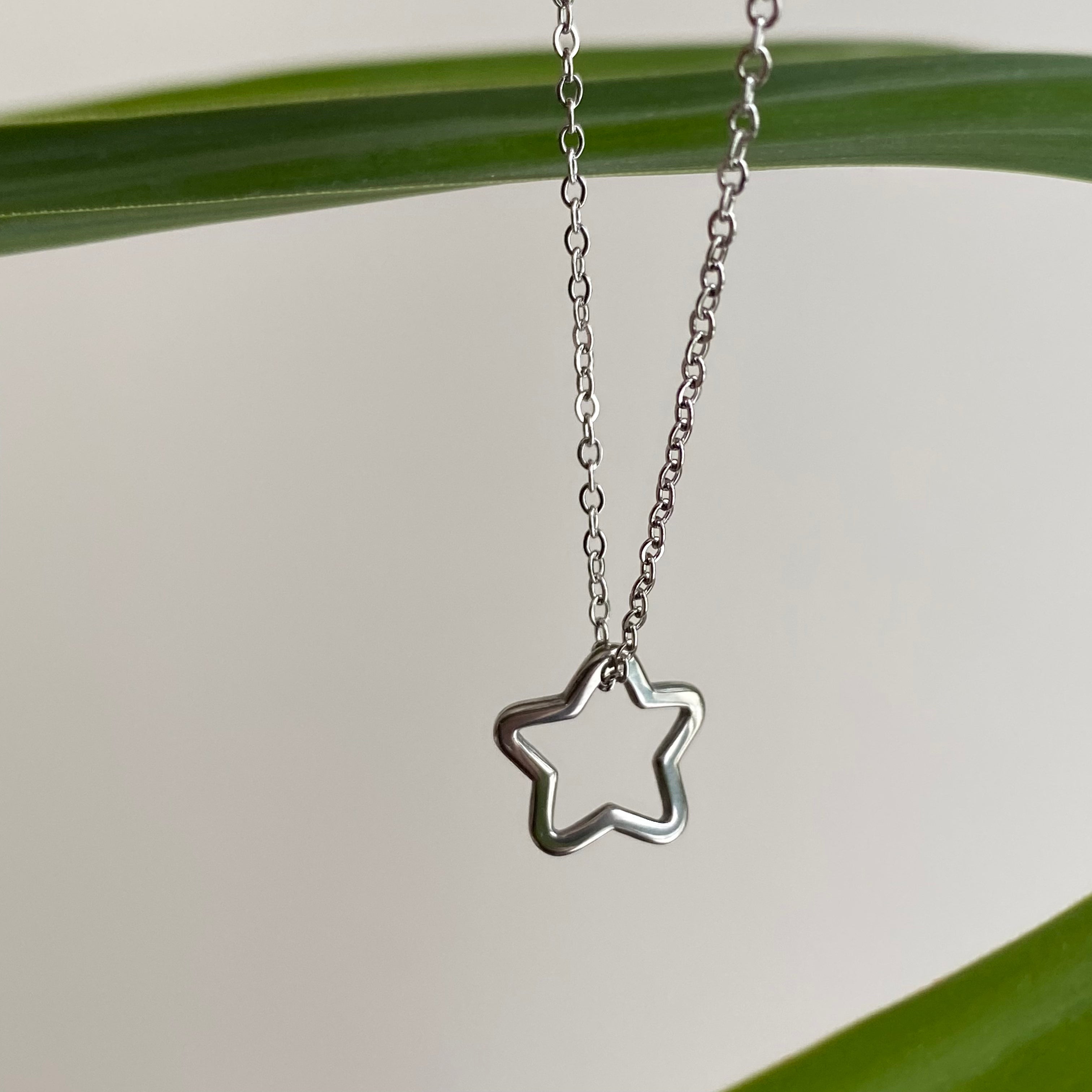 Silver Hollow Star Pendant Necklace