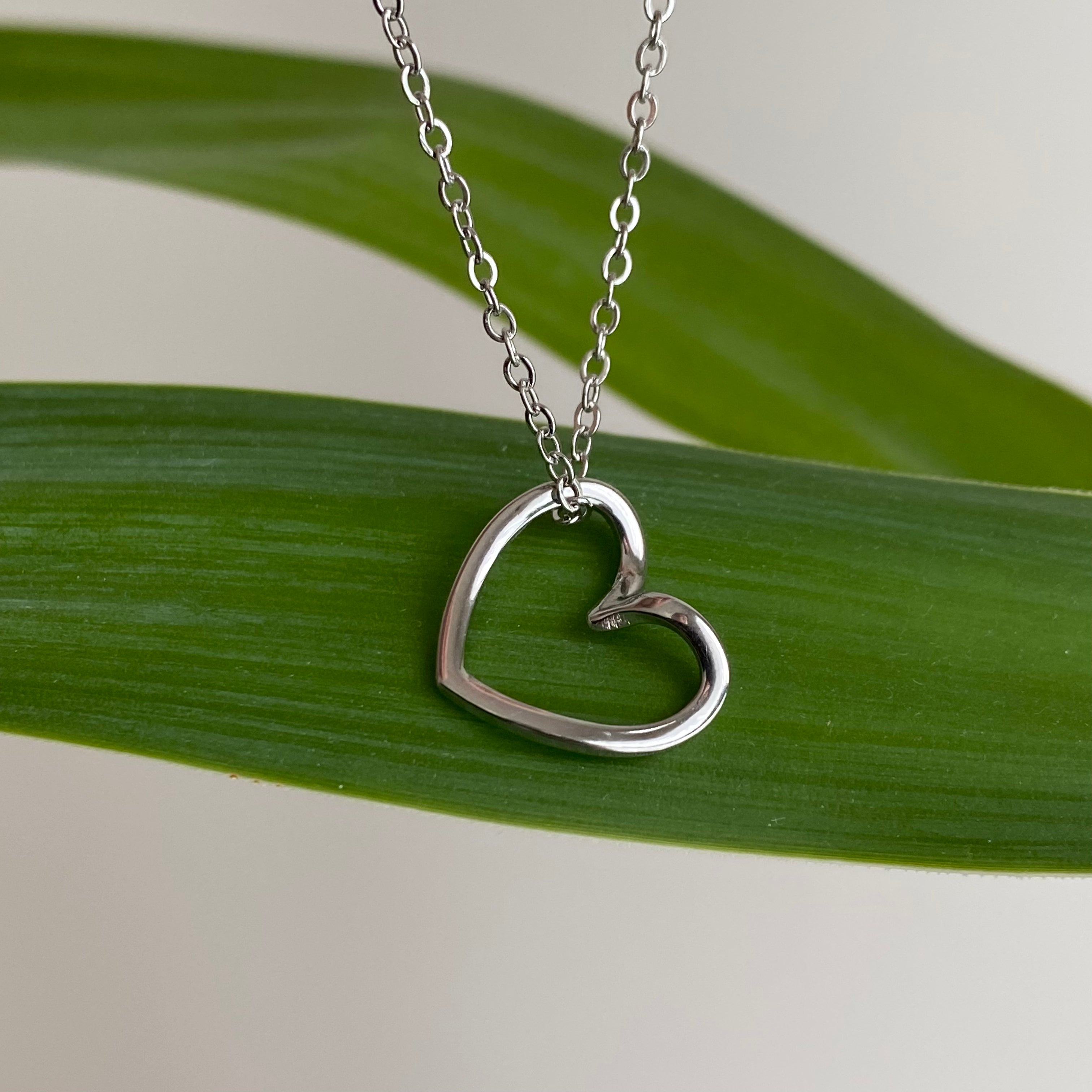 Silver Organically Shaped Heart Pendant Necklace