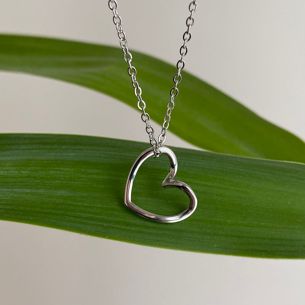 Silver Organically Shaped Heart Pendant Necklace
