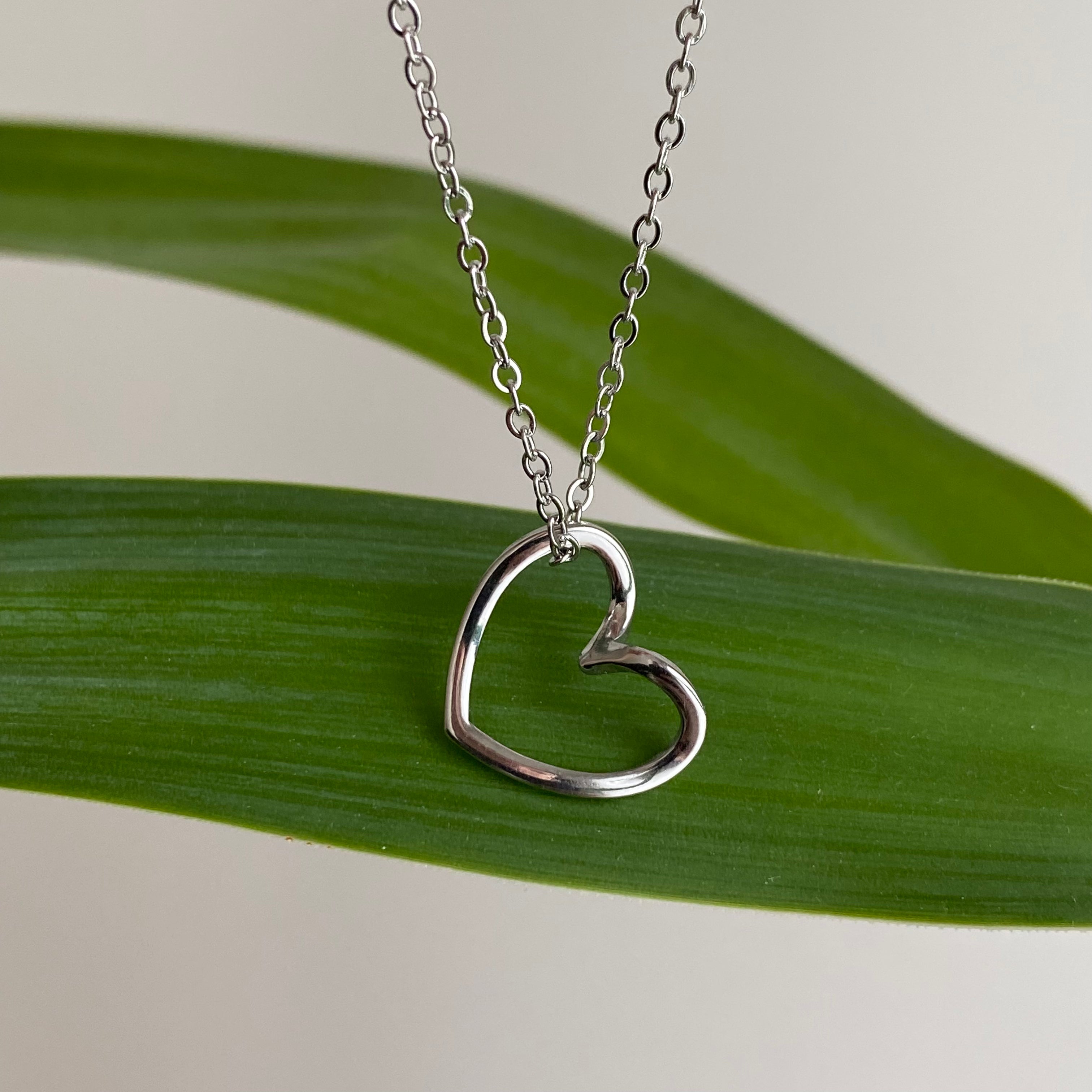 Silver Organically Shaped Heart Pendant Necklace
