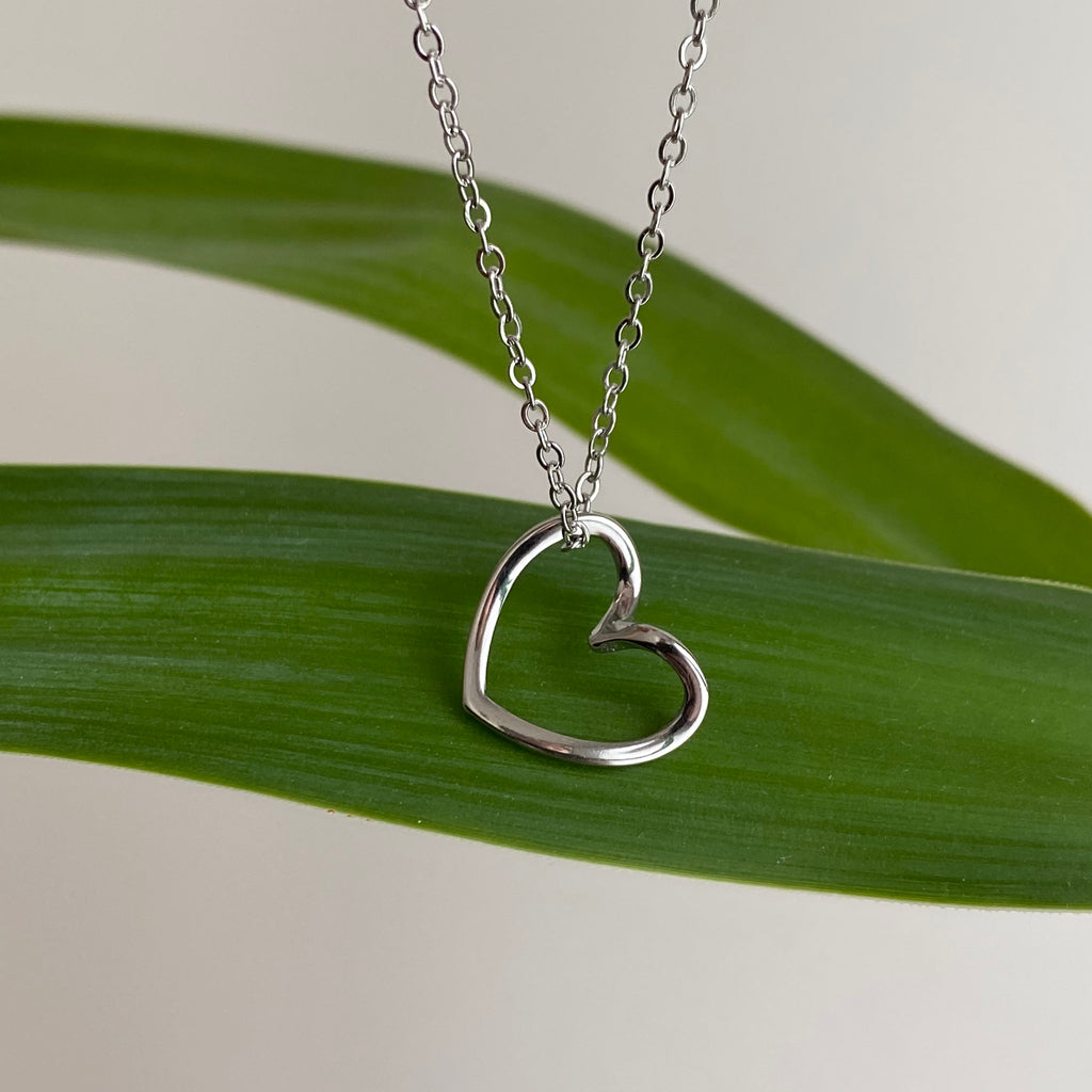 Silver Organically Shaped Heart Pendant Necklace