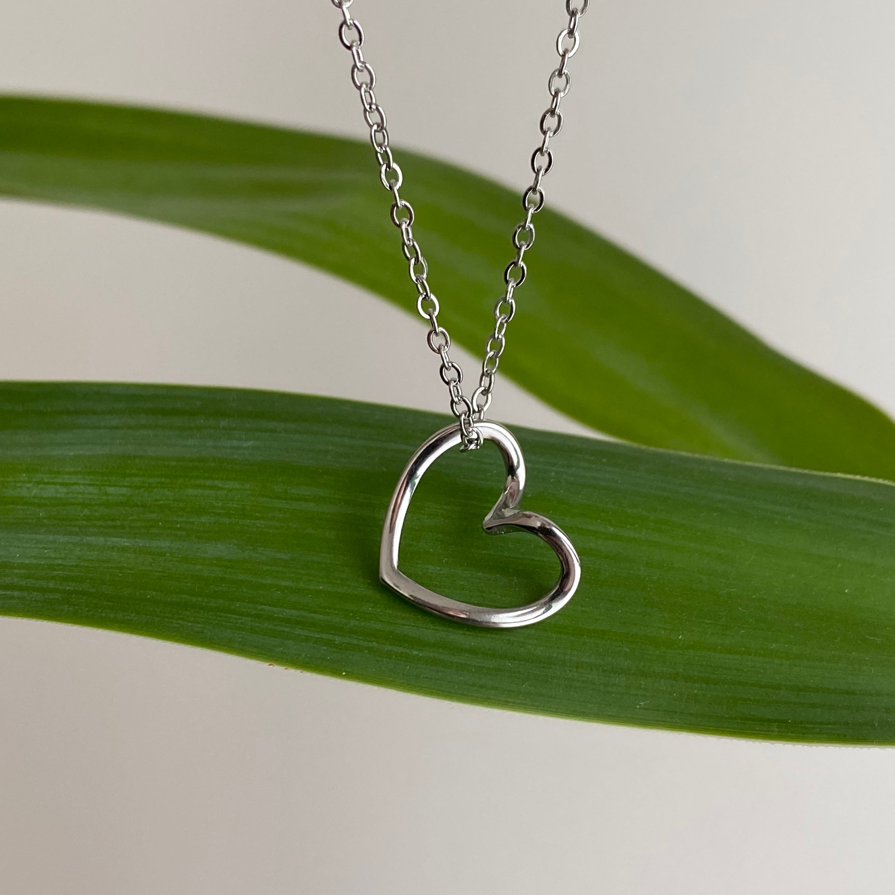 Silver Organically Shaped Heart Pendant Necklace