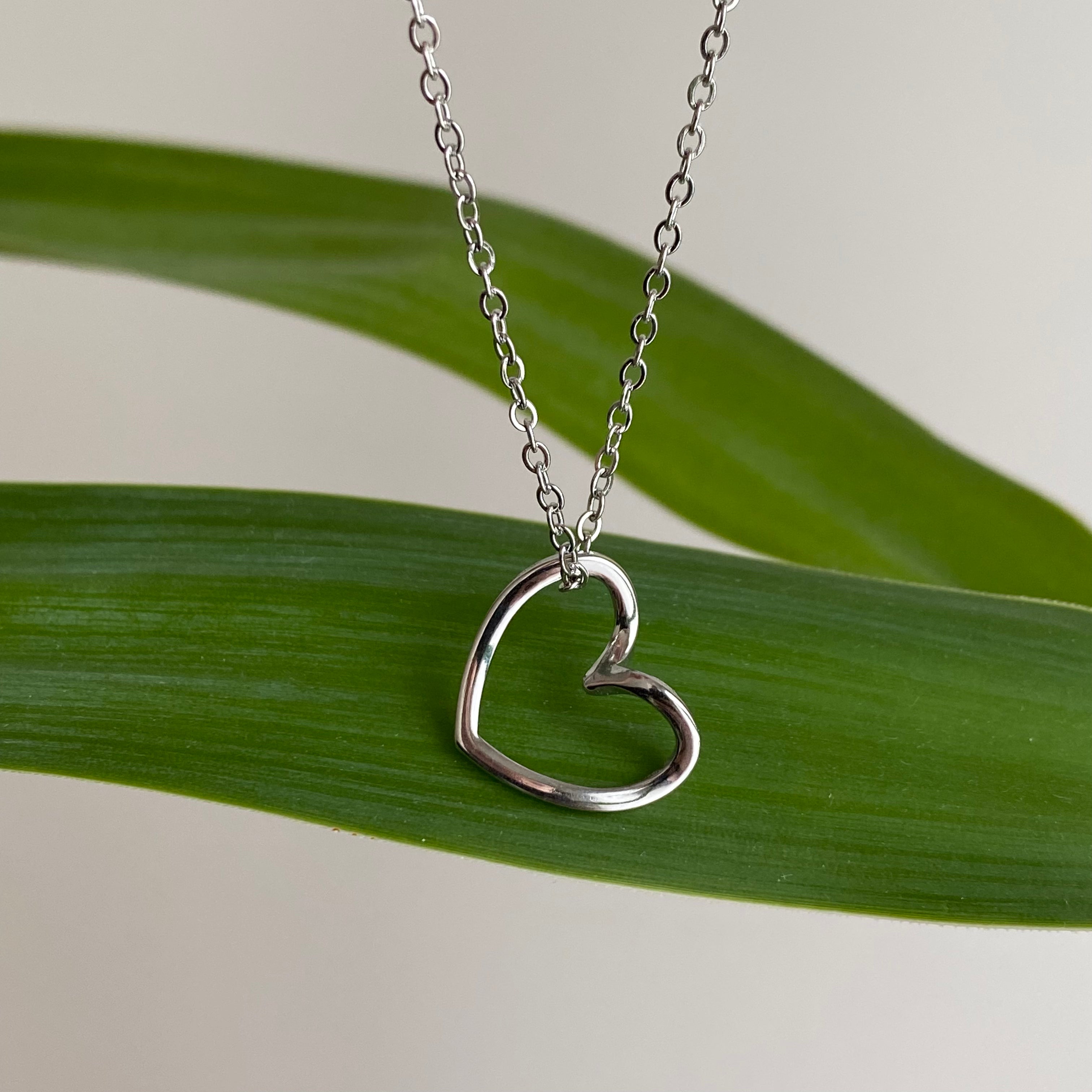 Silver Organically Shaped Heart Pendant Necklace