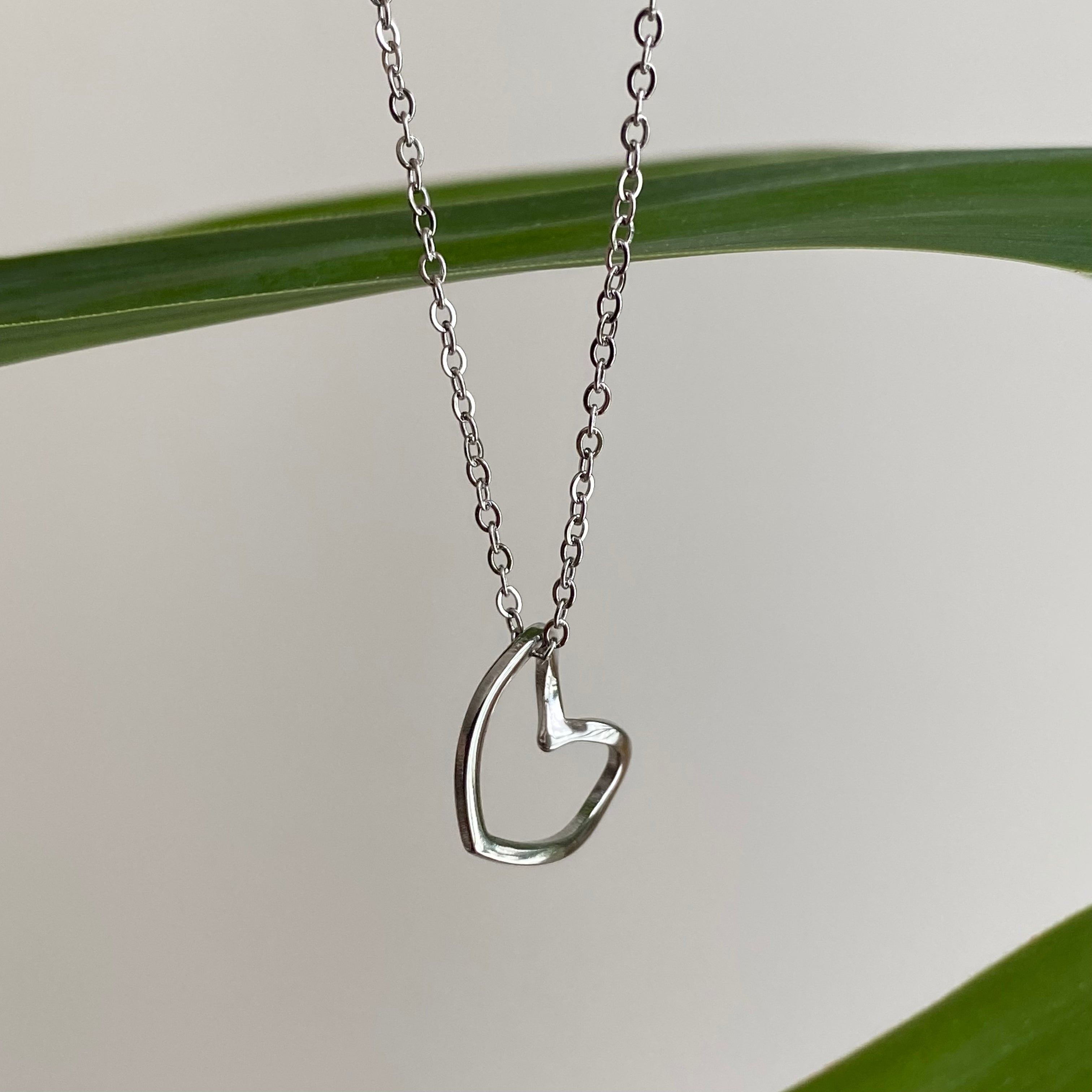 Silver Organically Shaped Heart Pendant Necklace