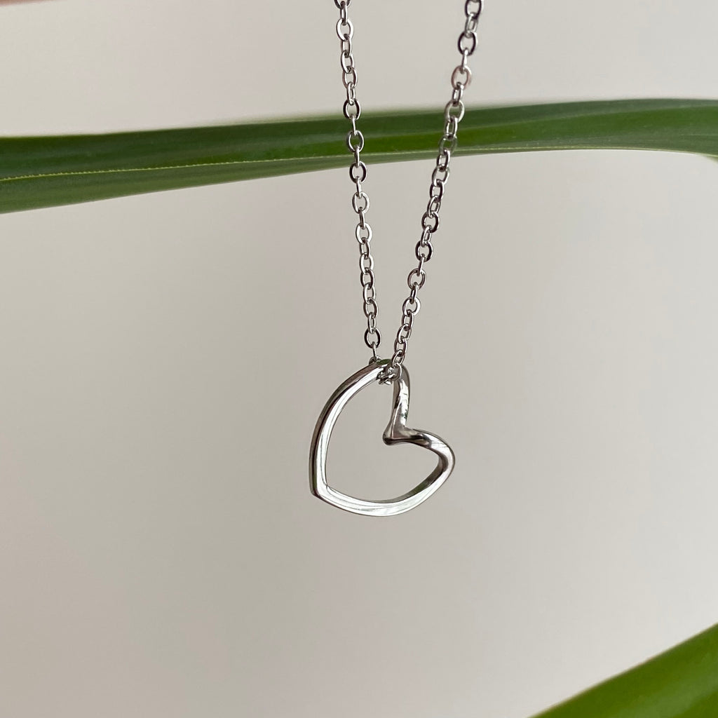 Silver Organically Shaped Heart Pendant Necklace