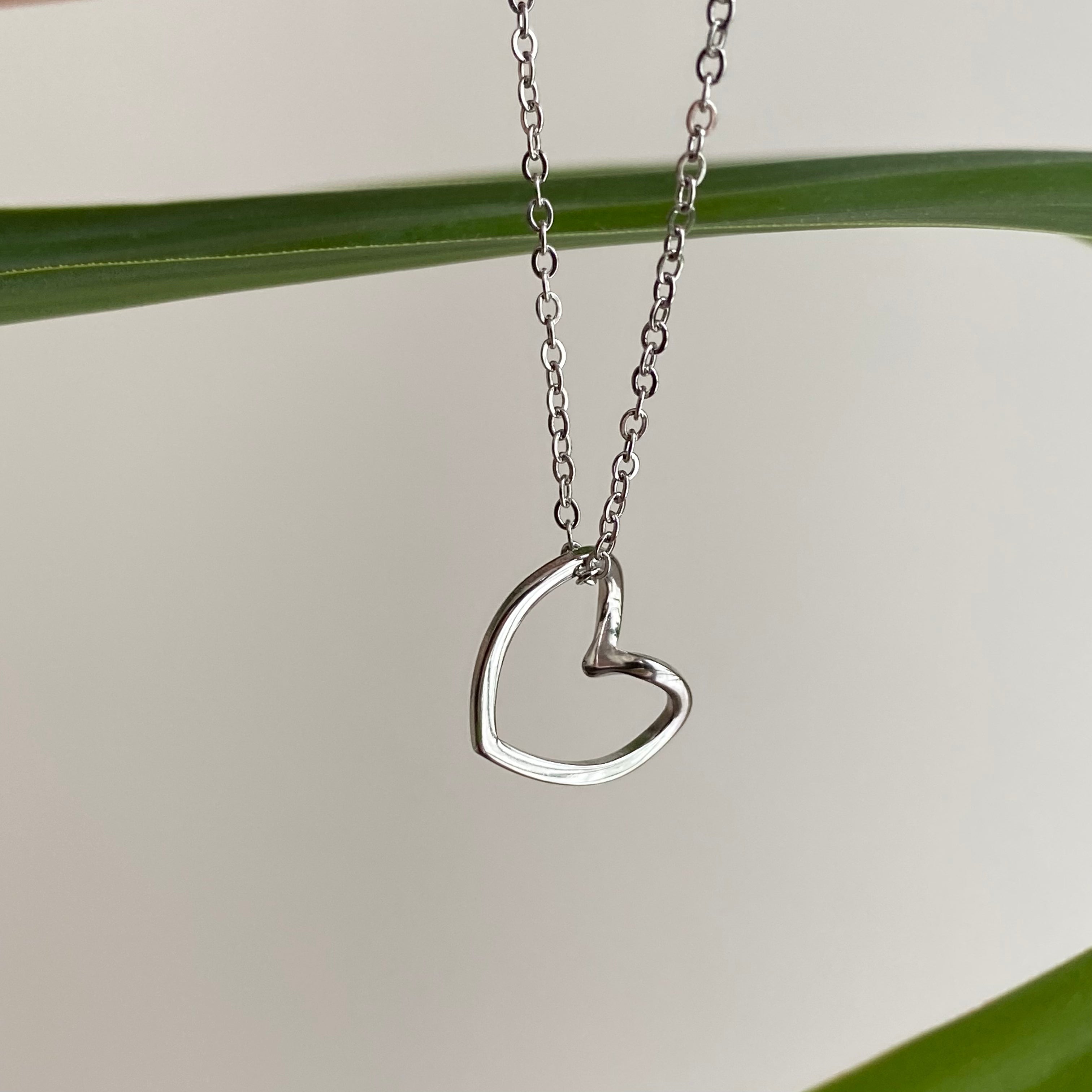 Silver Organically Shaped Heart Pendant Necklace