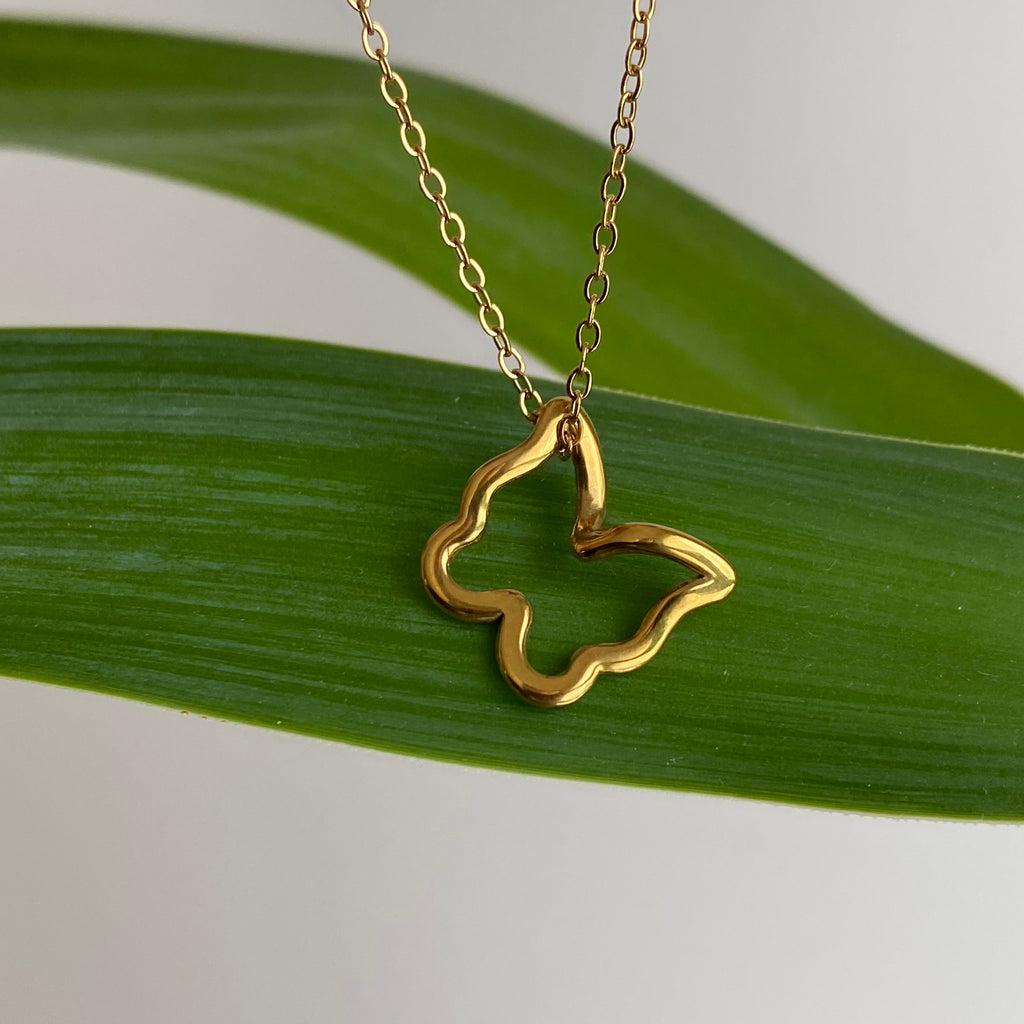 Gold Hollow Butterfly Pendant Necklace