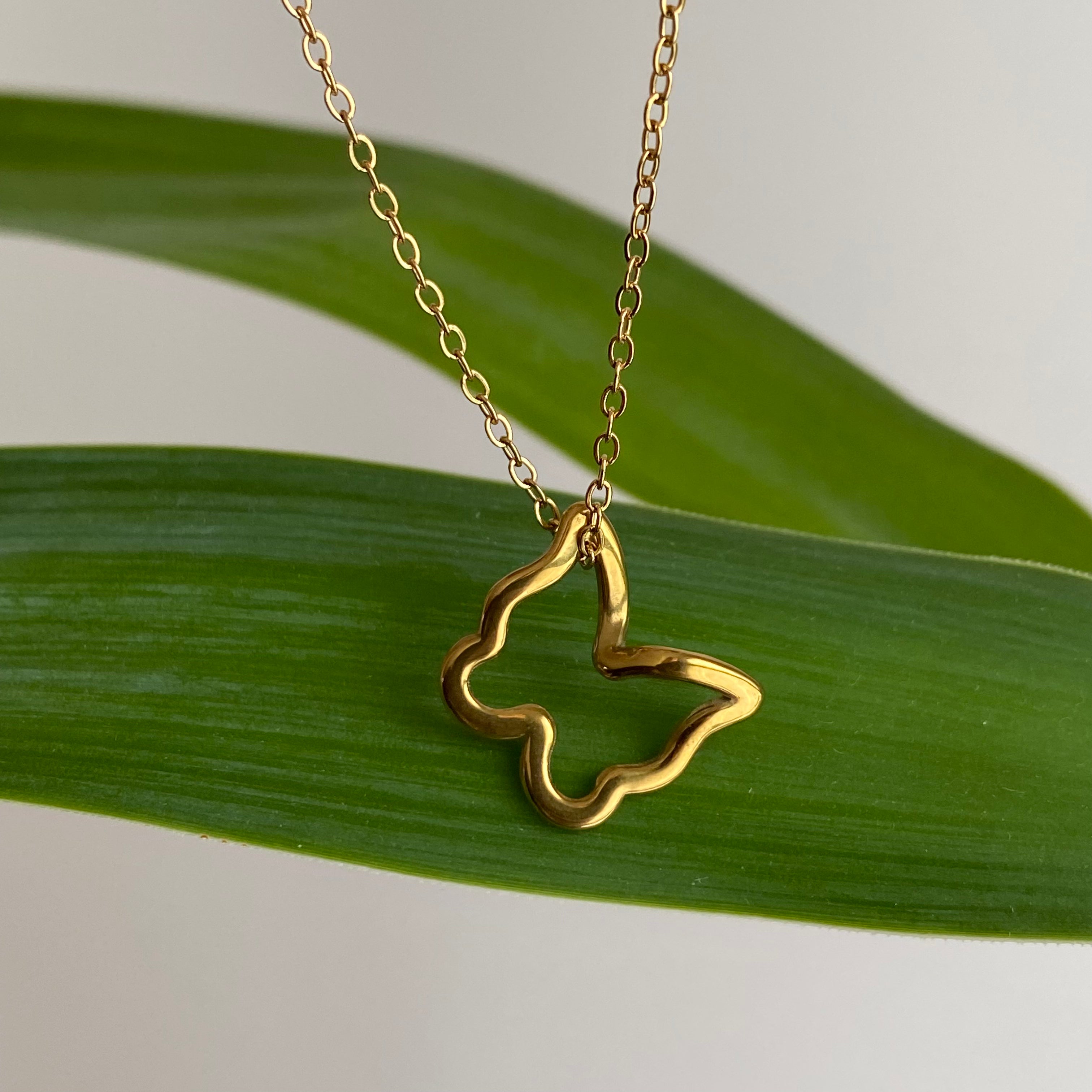 Gold Hollow Butterfly Pendant Necklace