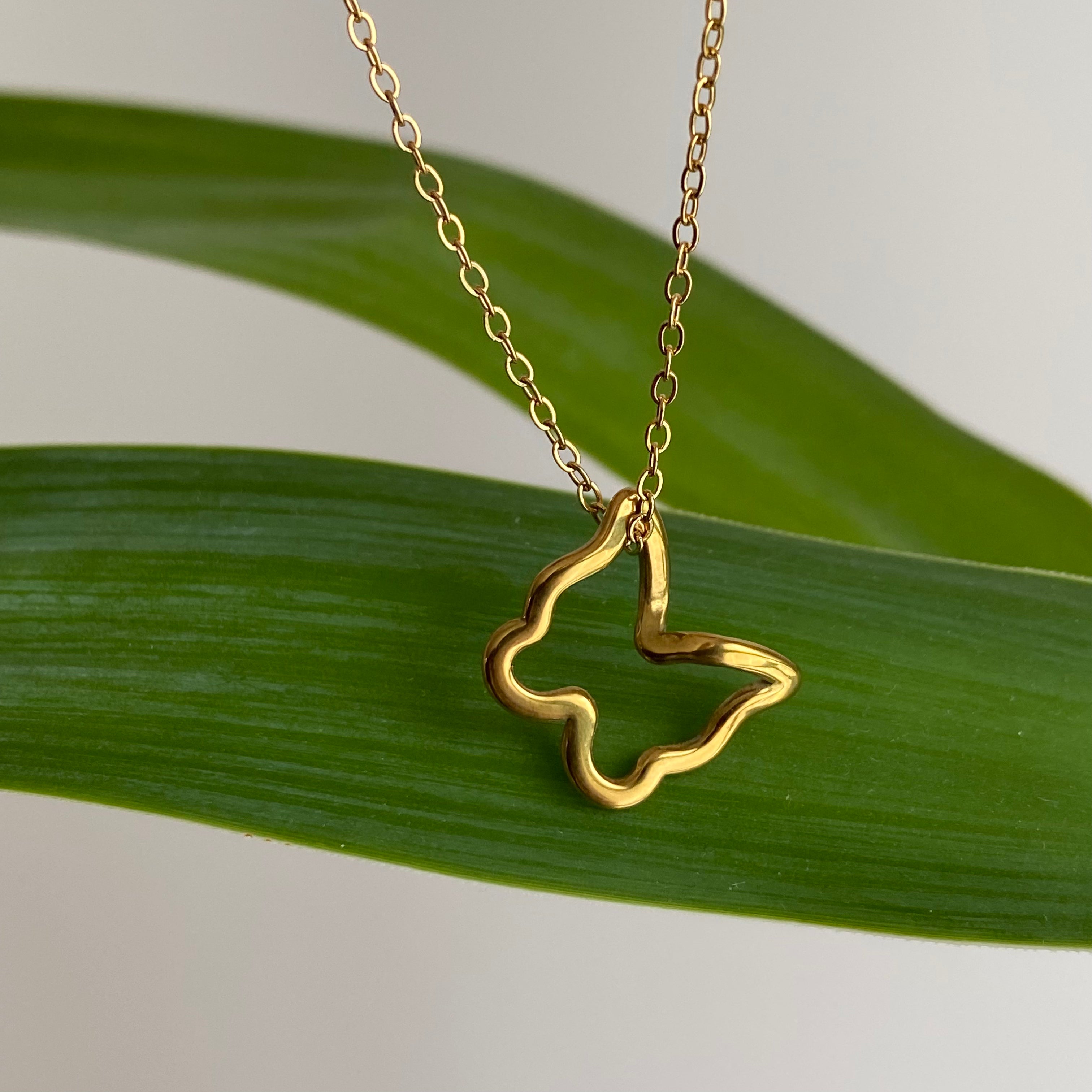 Gold Hollow Butterfly Pendant Necklace