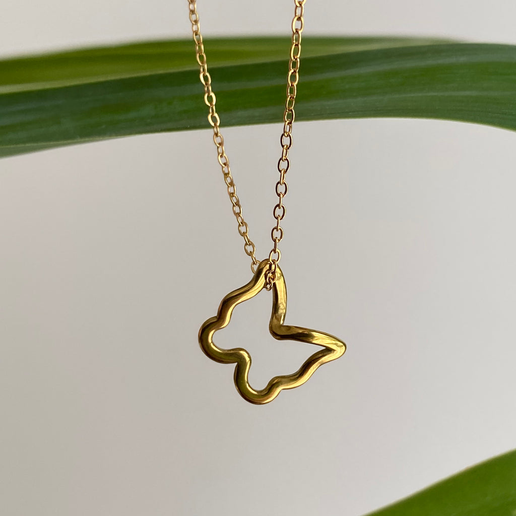 Gold Hollow Butterfly Pendant Necklace