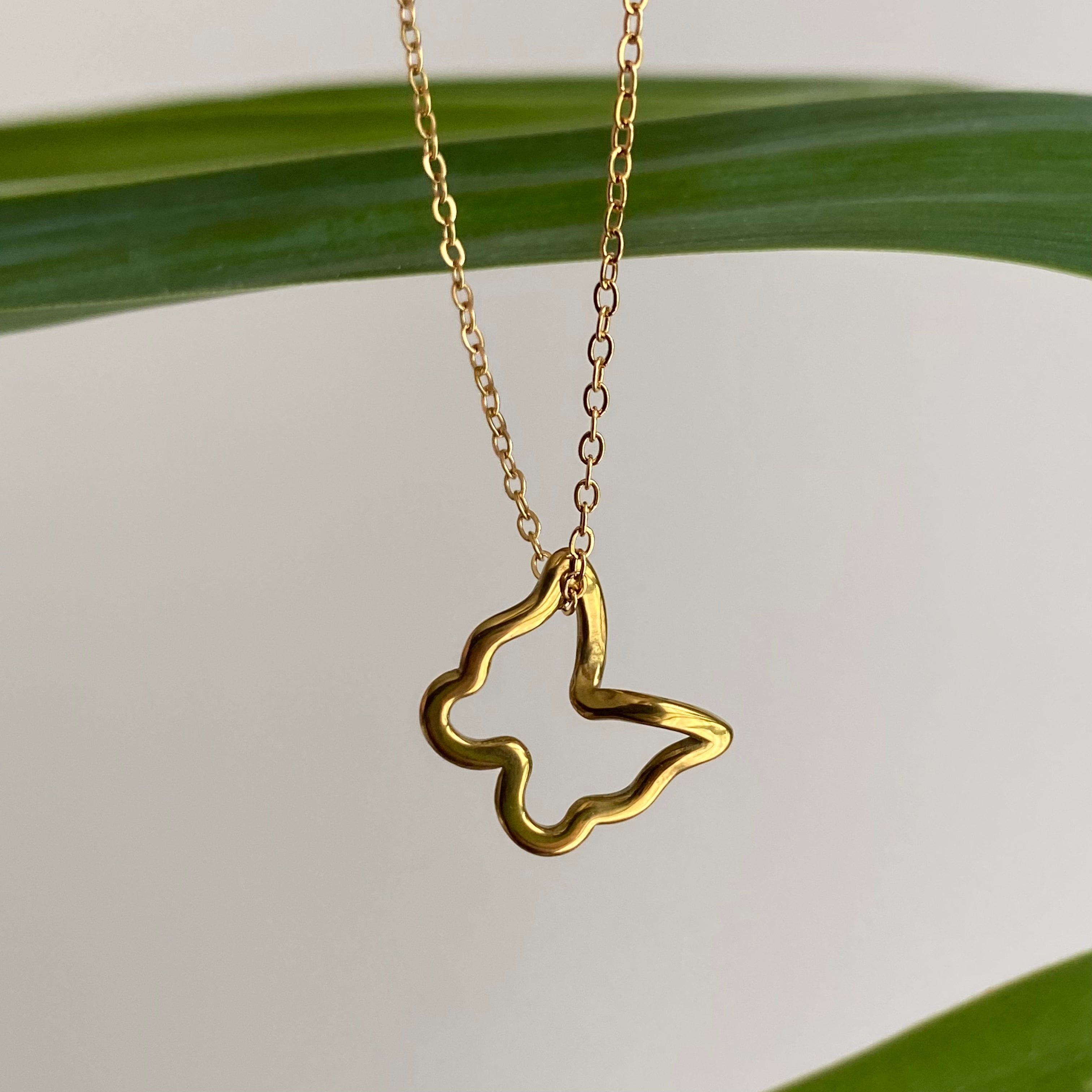 Gold Hollow Butterfly Pendant Necklace