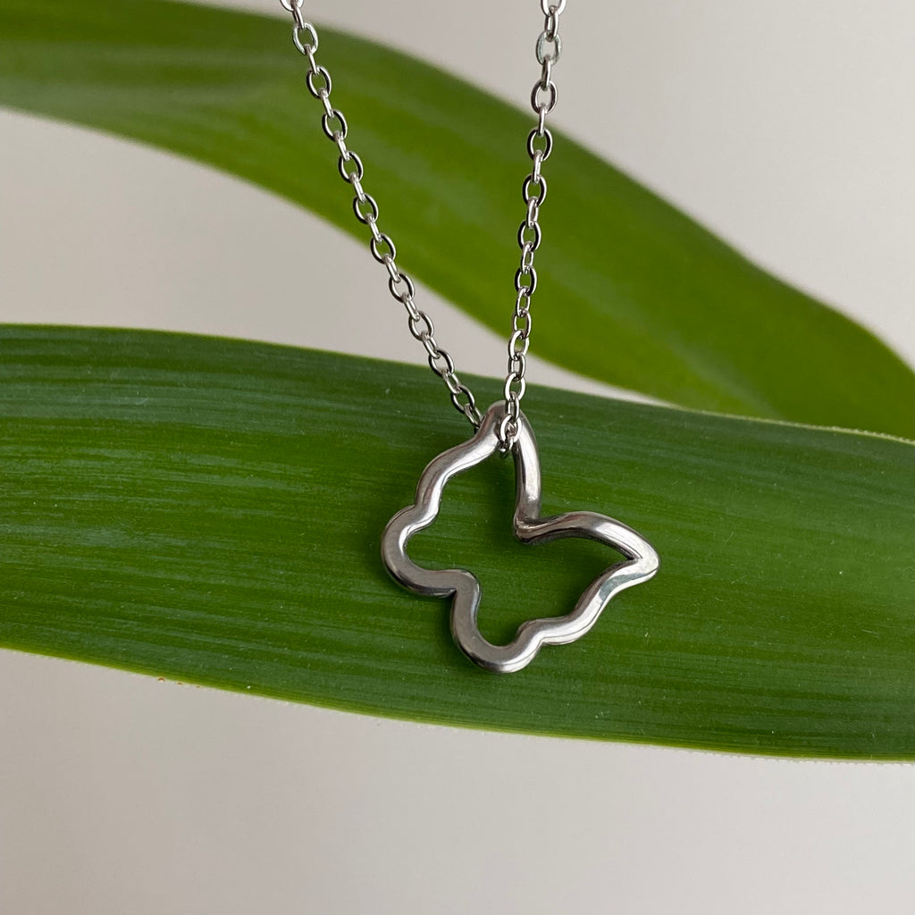 Silver Hollow Butterfly Pendant Necklace