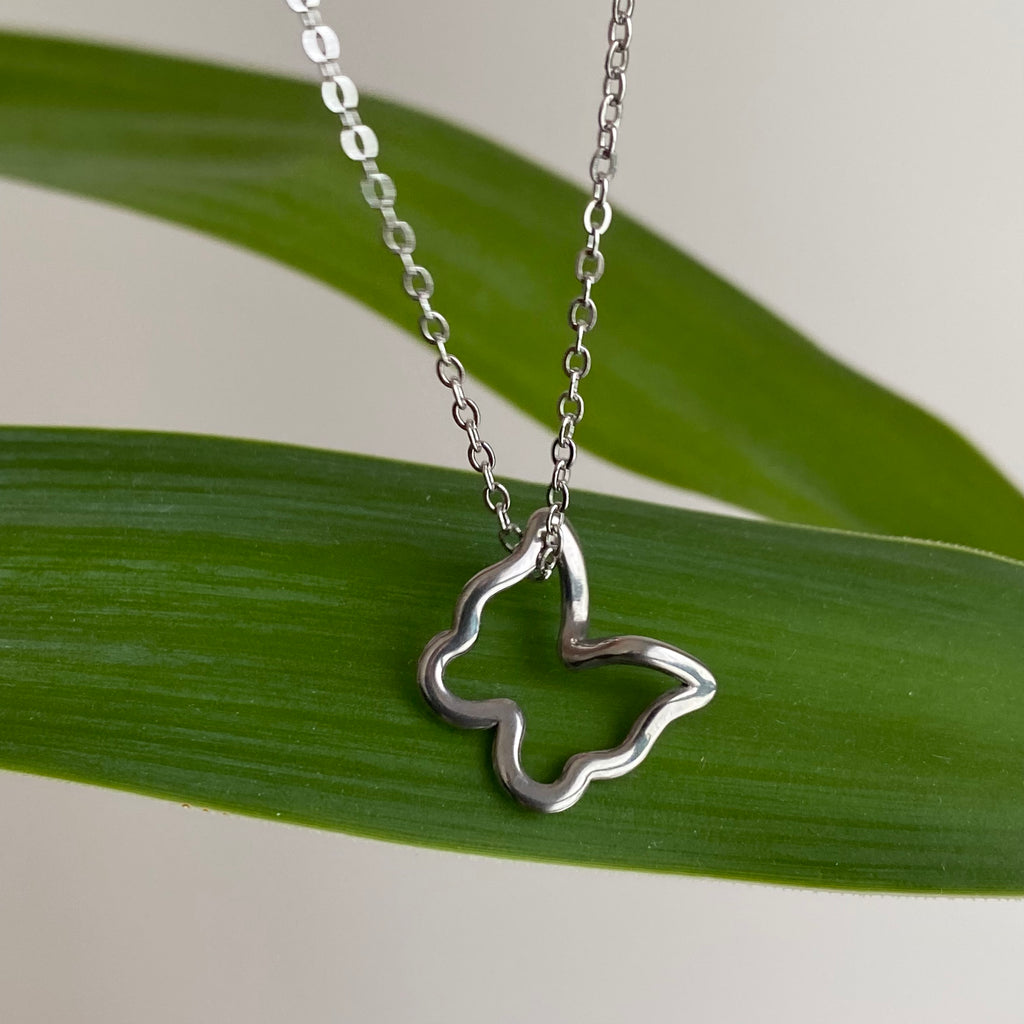 Silver Hollow Butterfly Pendant Necklace