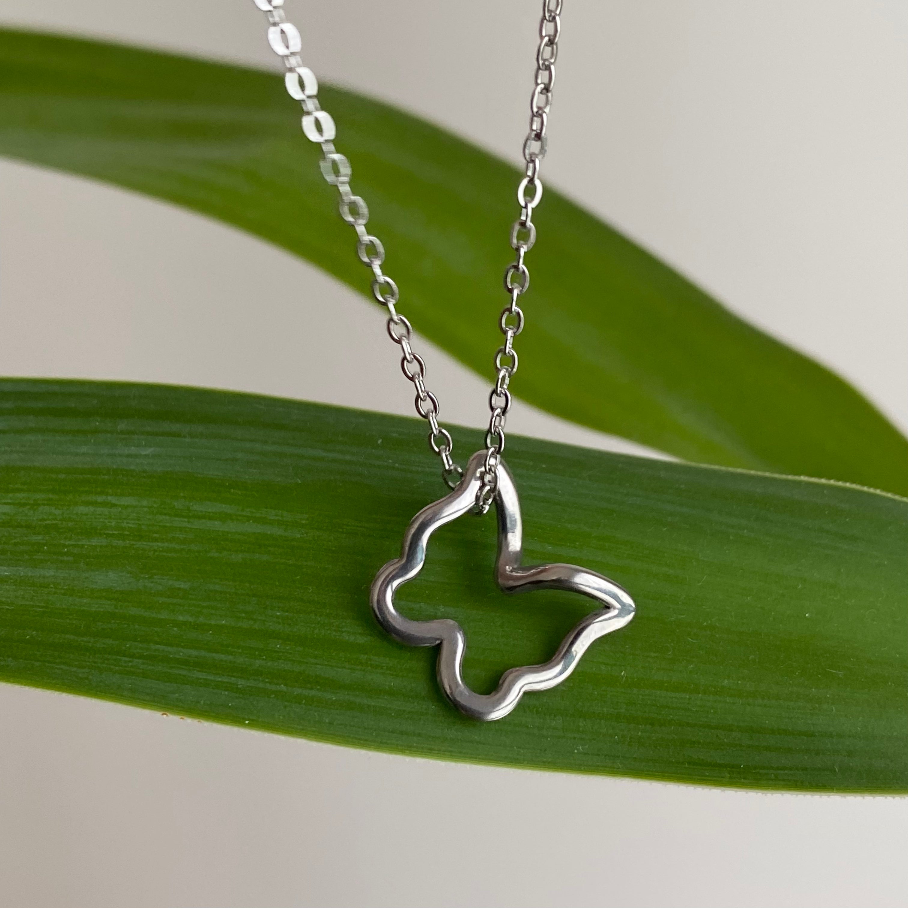 Silver Hollow Butterfly Pendant Necklace
