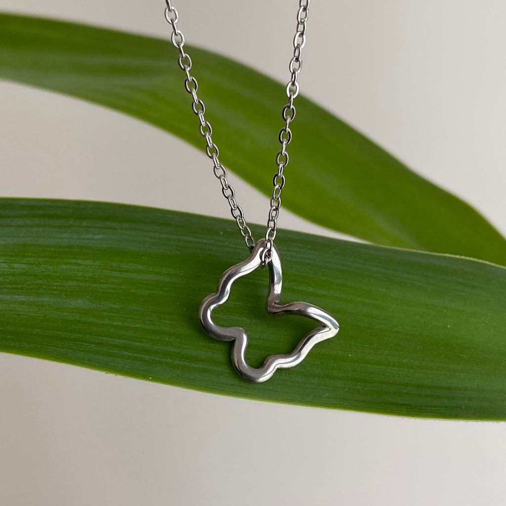 Silver Hollow Butterfly Pendant Necklace