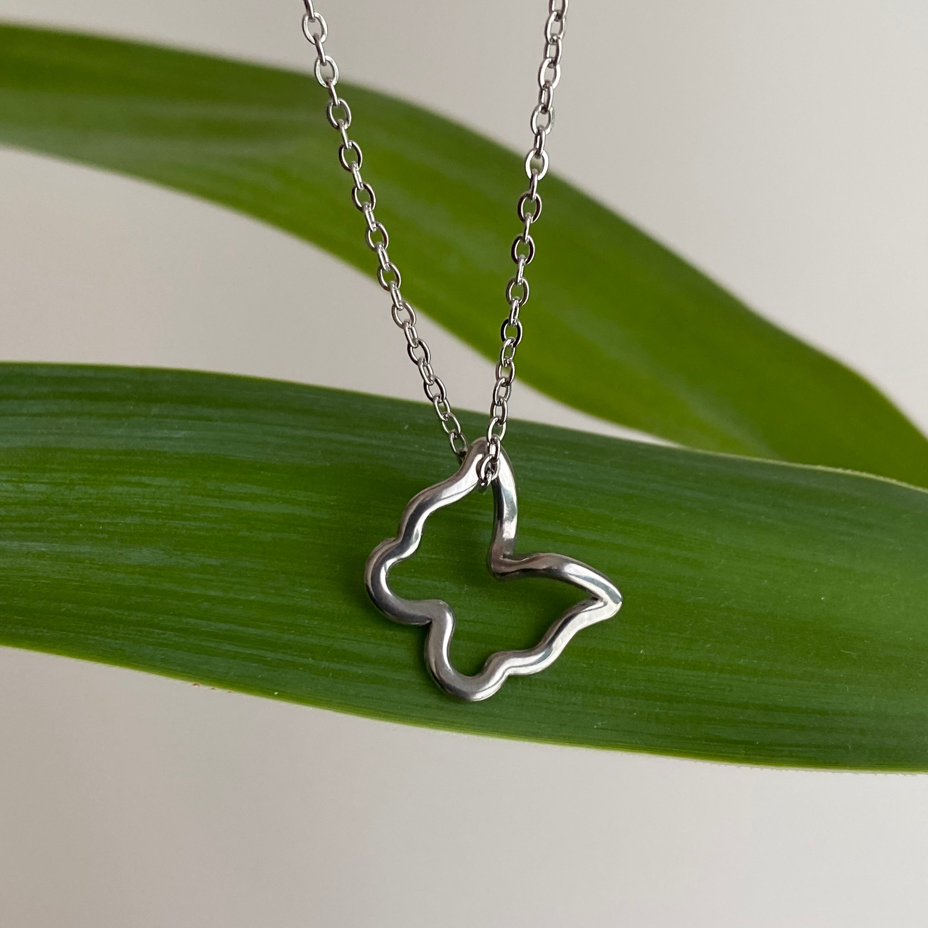 Silver Hollow Butterfly Pendant Necklace