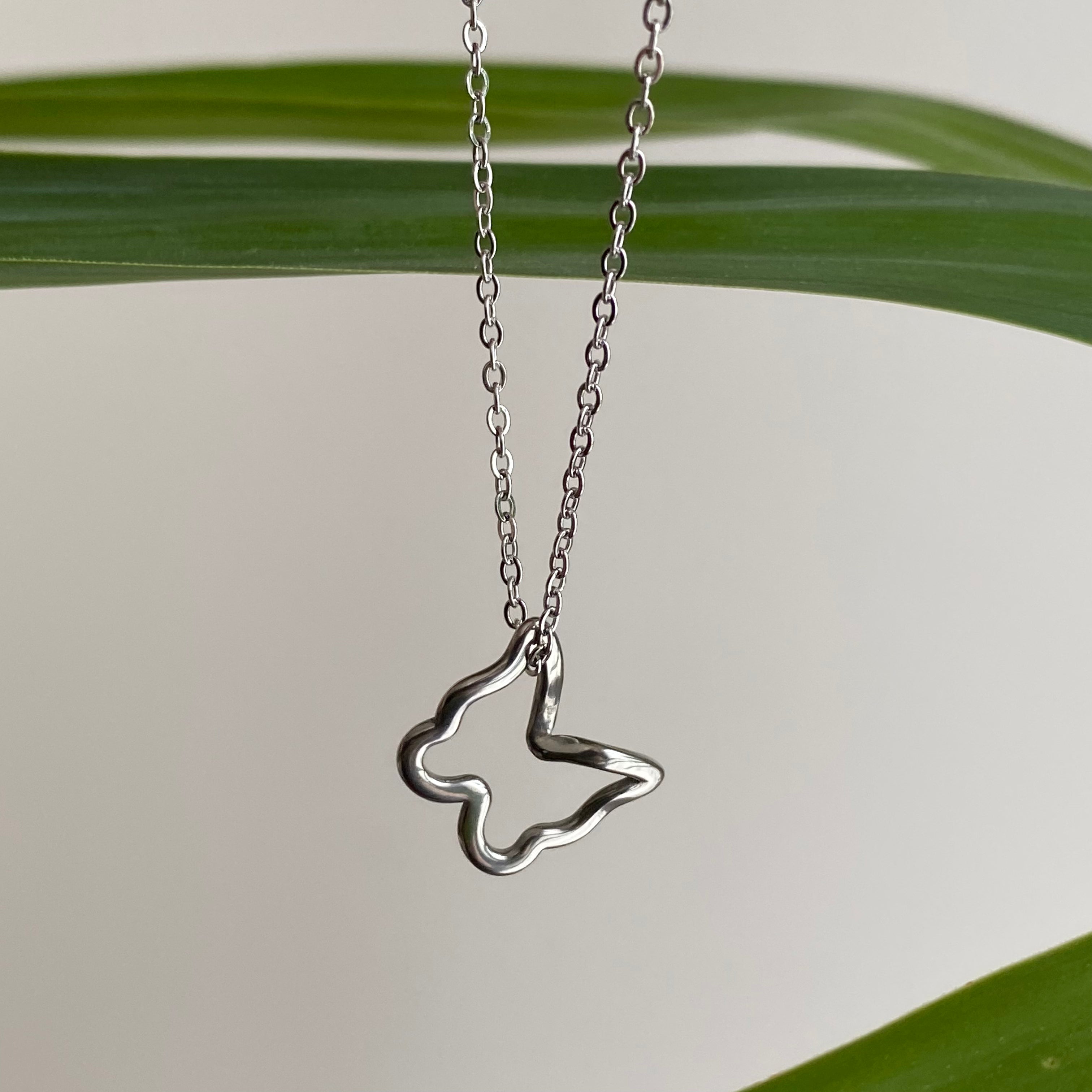 Silver Hollow Butterfly Pendant Necklace