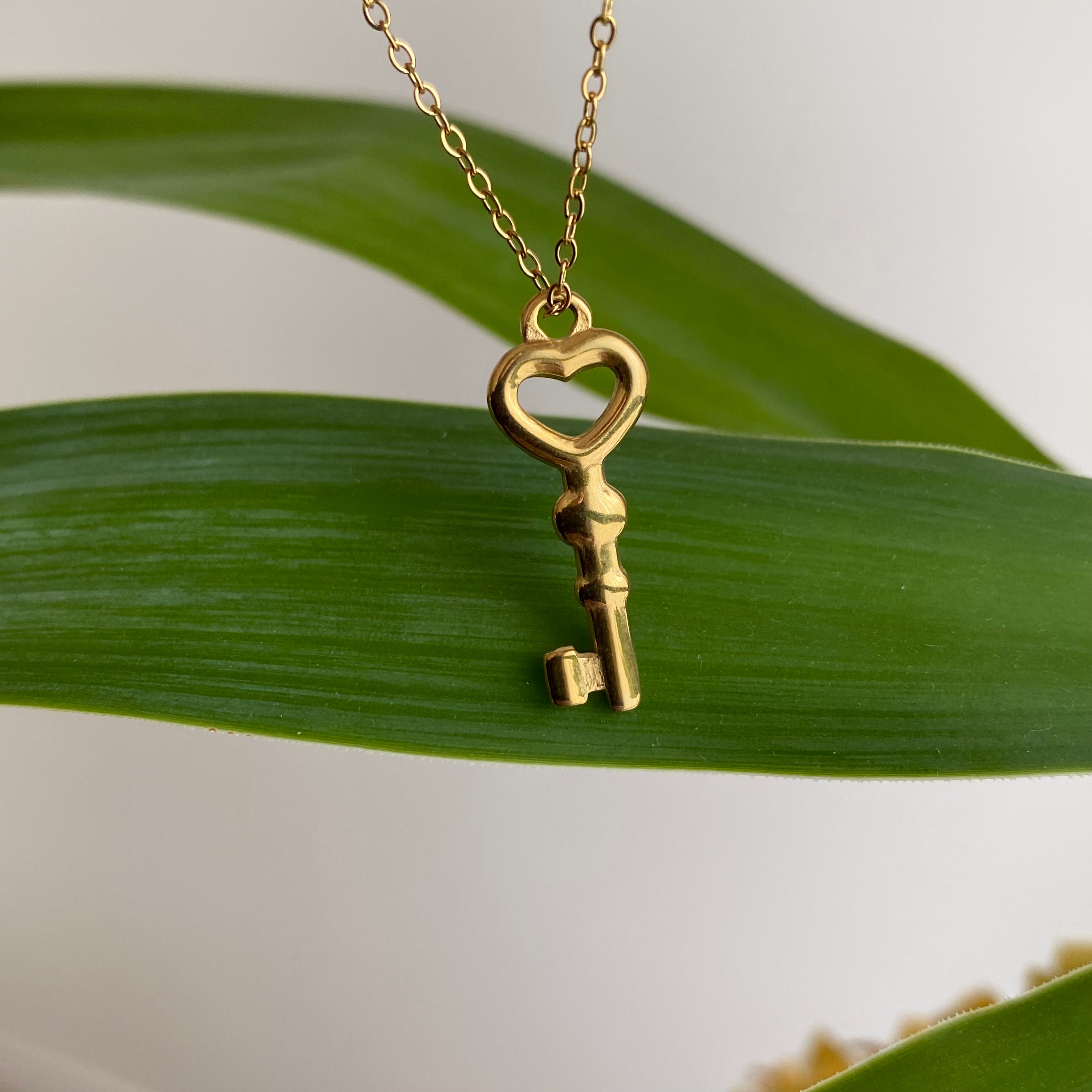 Gold Forever Yours Heart Key Pendant Necklace