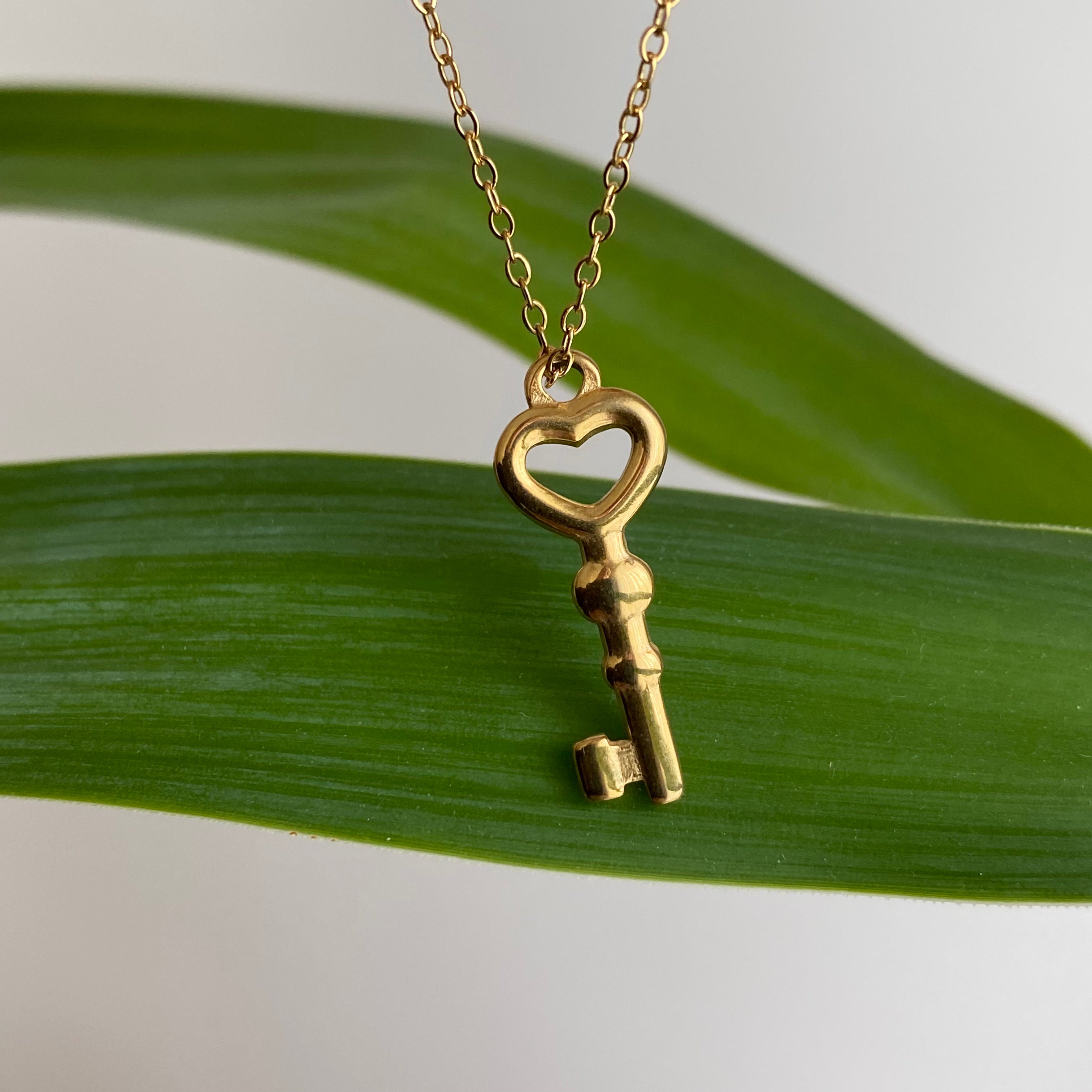 Gold Forever Yours Heart Key Pendant Necklace