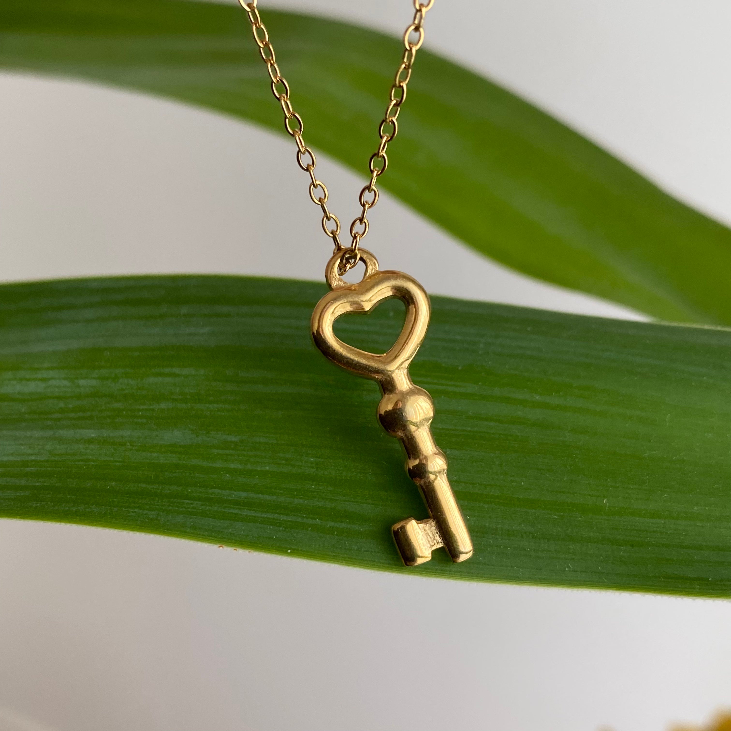 Gold Forever Yours Heart Key Pendant Necklace