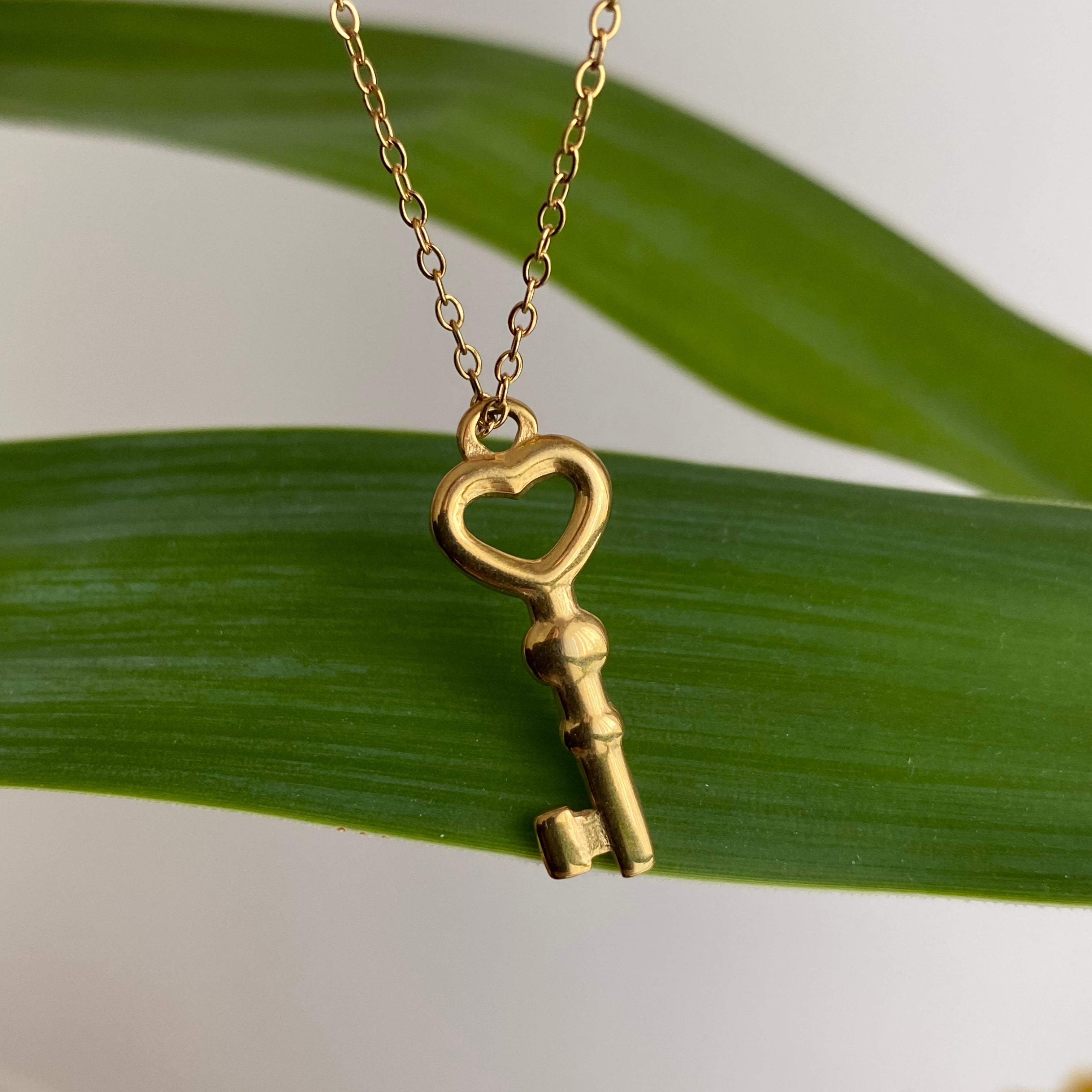 Gold Forever Yours Heart Key Pendant Necklace
