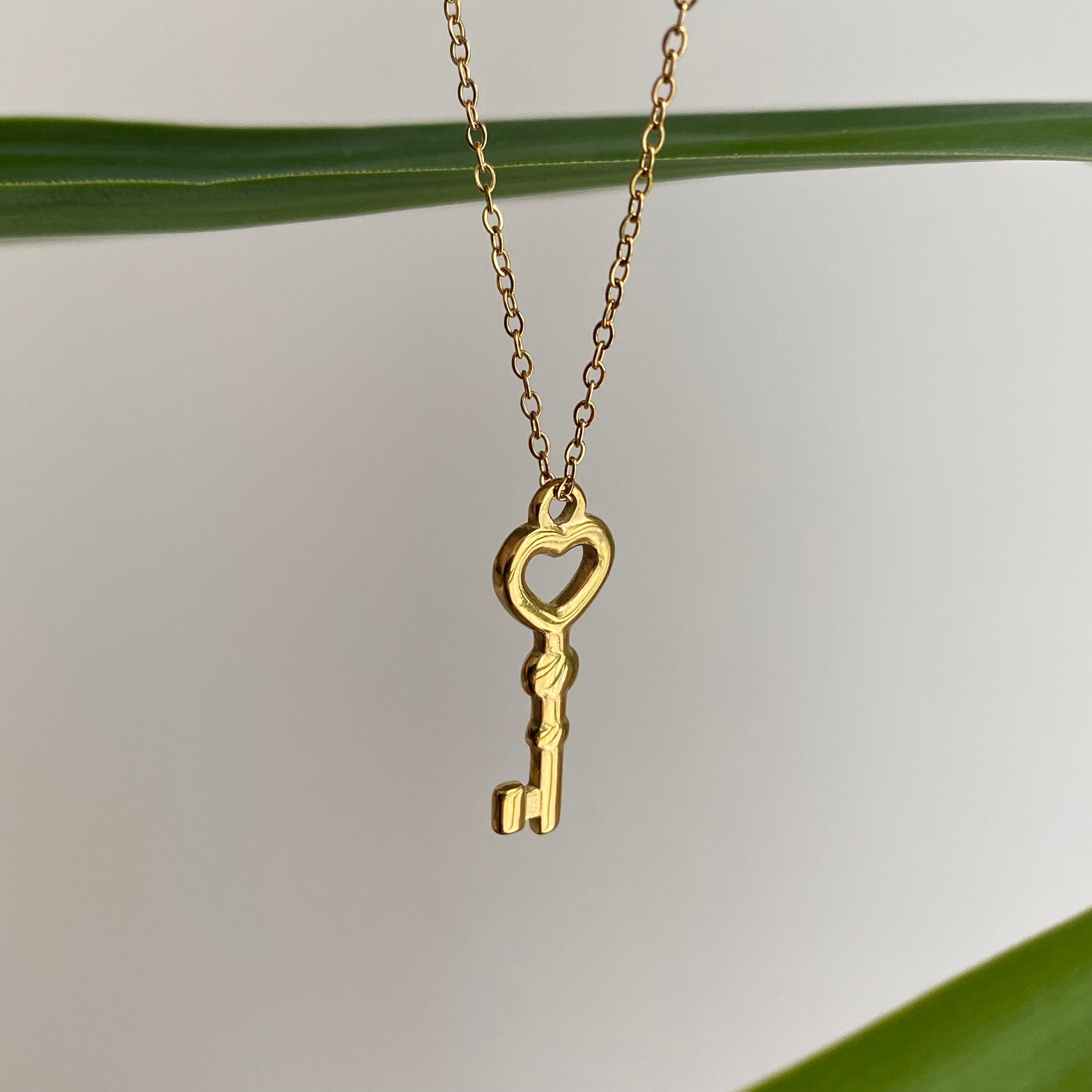Gold Forever Yours Heart Key Pendant Necklace