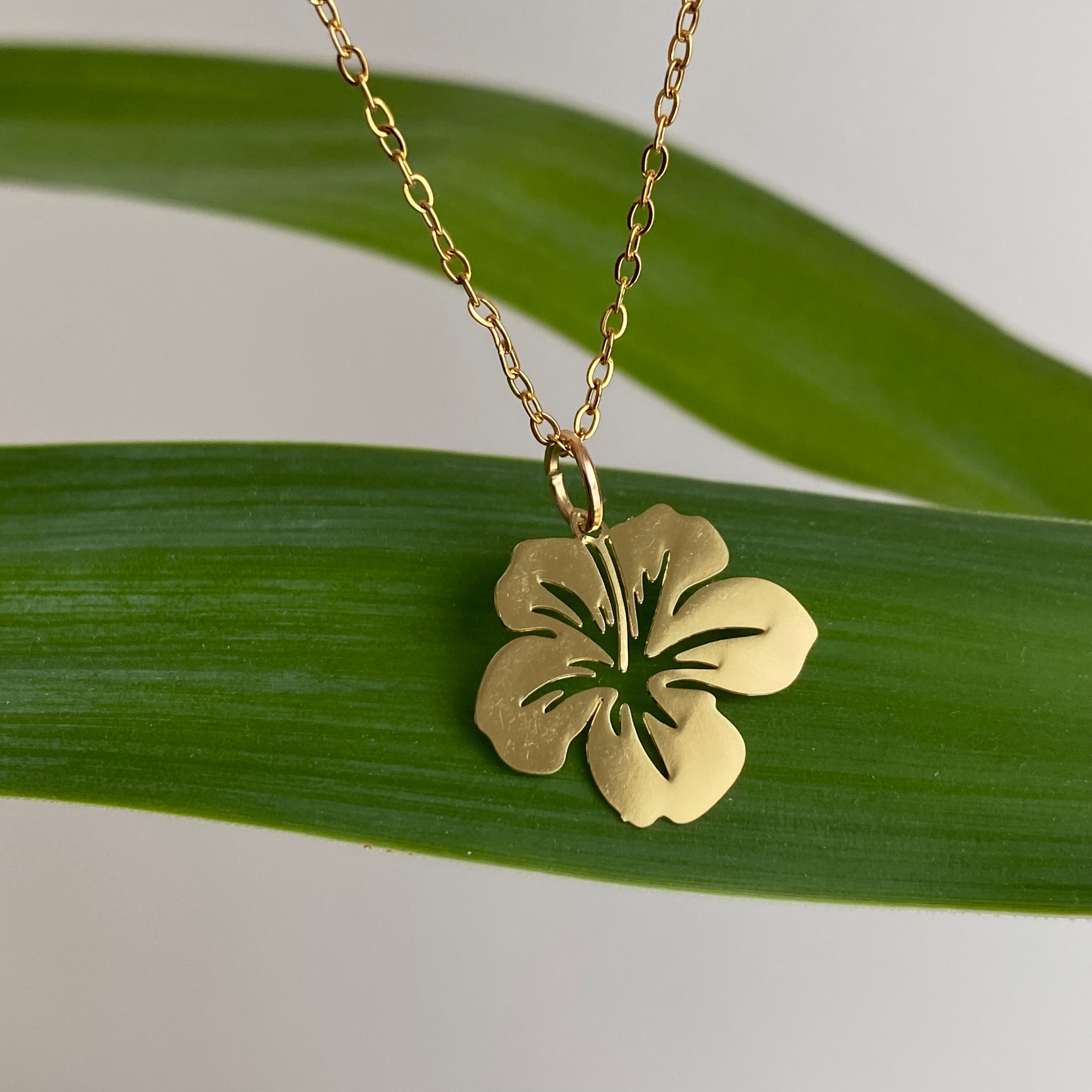 Gold Hibiscus Pendant Necklace