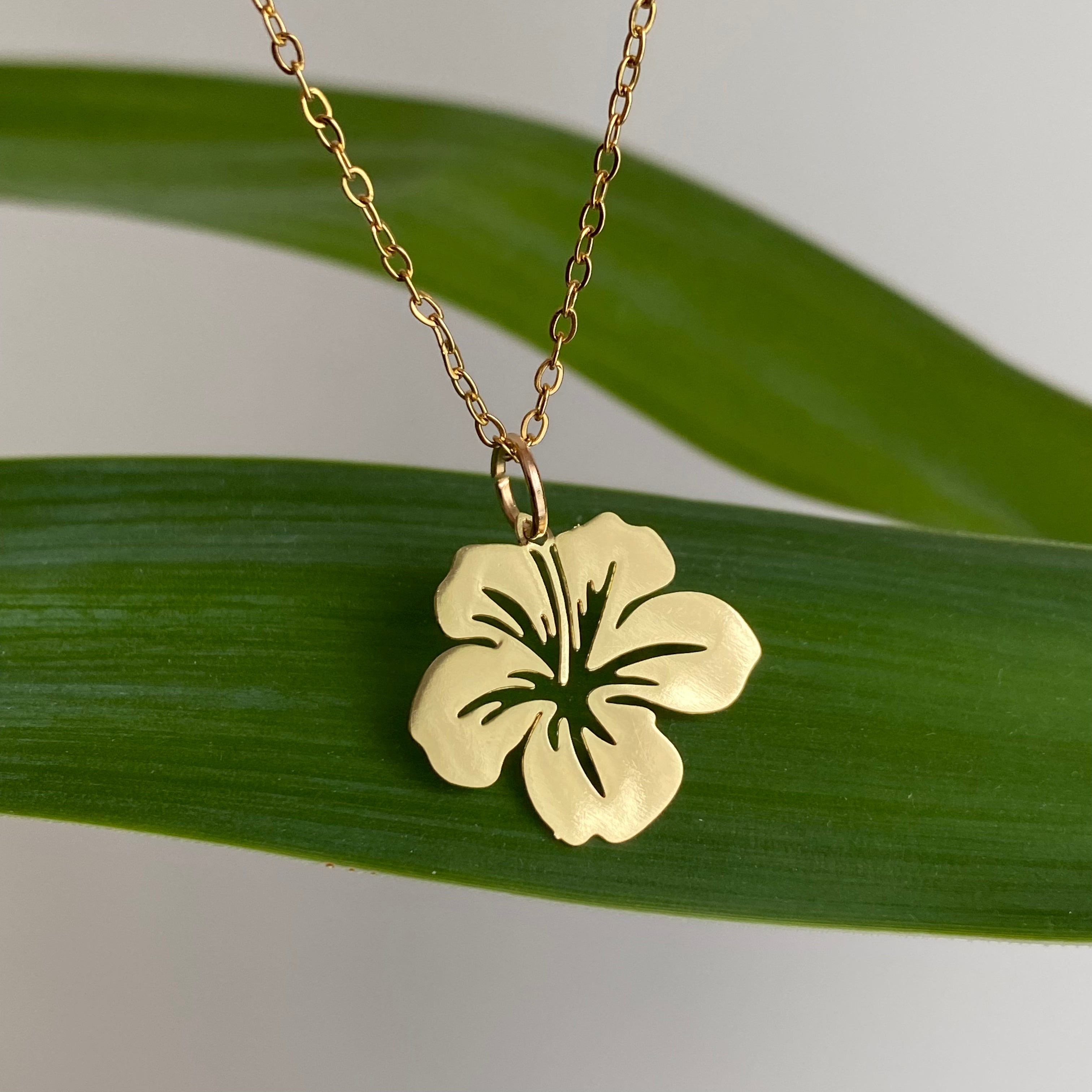Gold Hibiscus Pendant Necklace