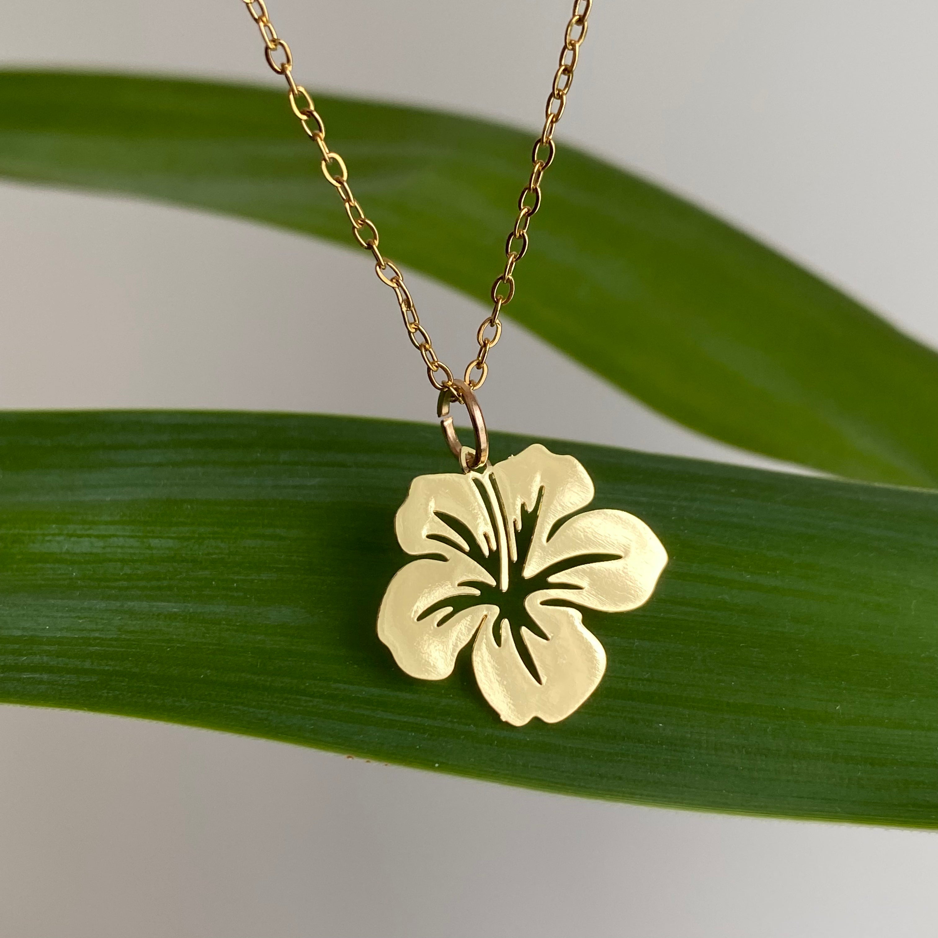 Gold Hibiscus Pendant Necklace