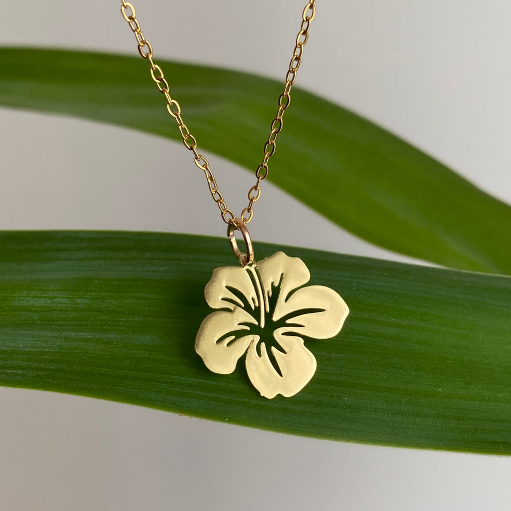 Gold Hibiscus Pendant Necklace