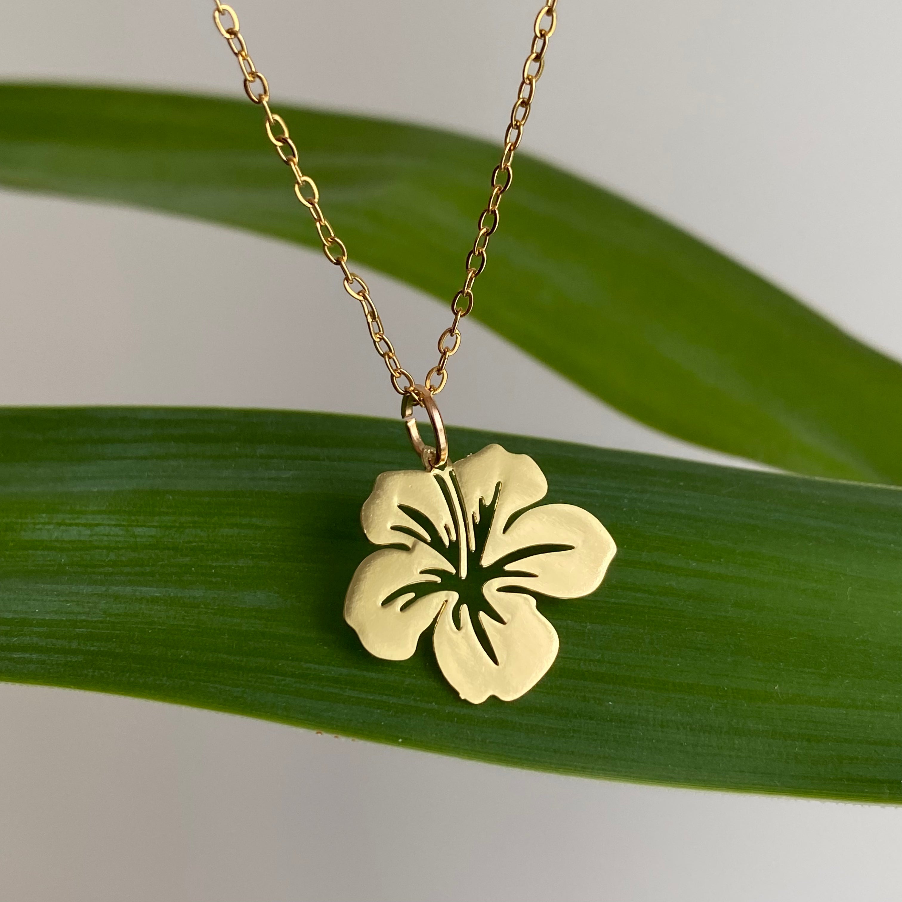 Gold Hibiscus Pendant Necklace