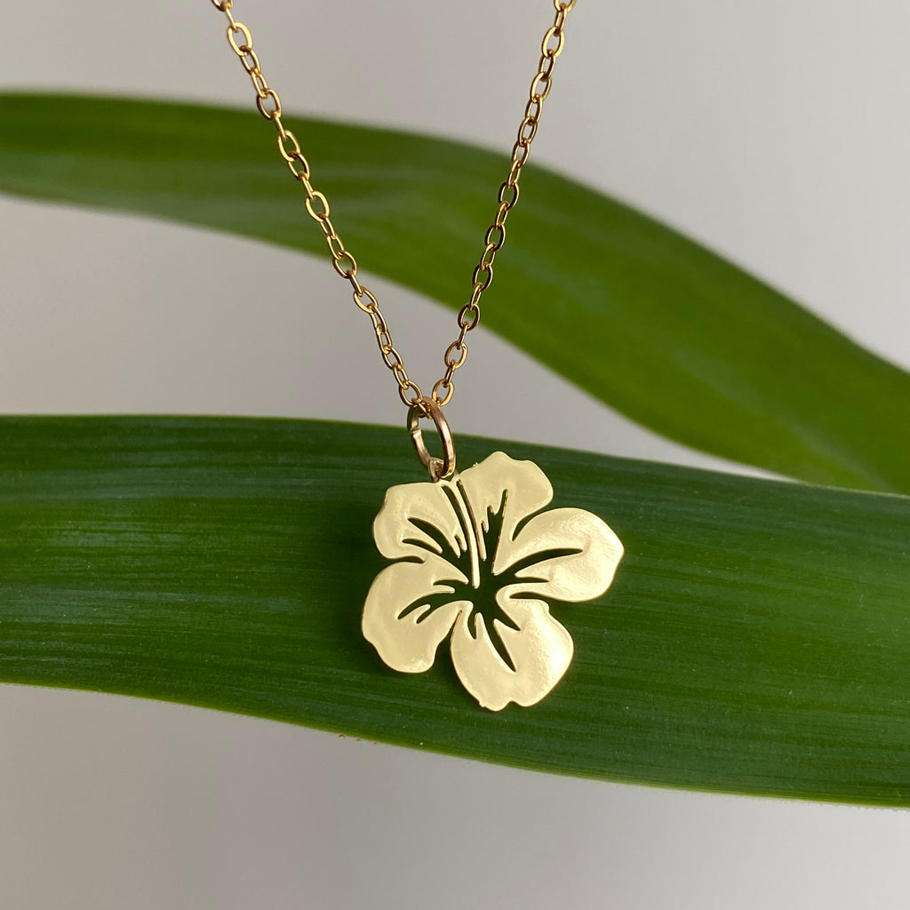 Gold Hibiscus Pendant Necklace