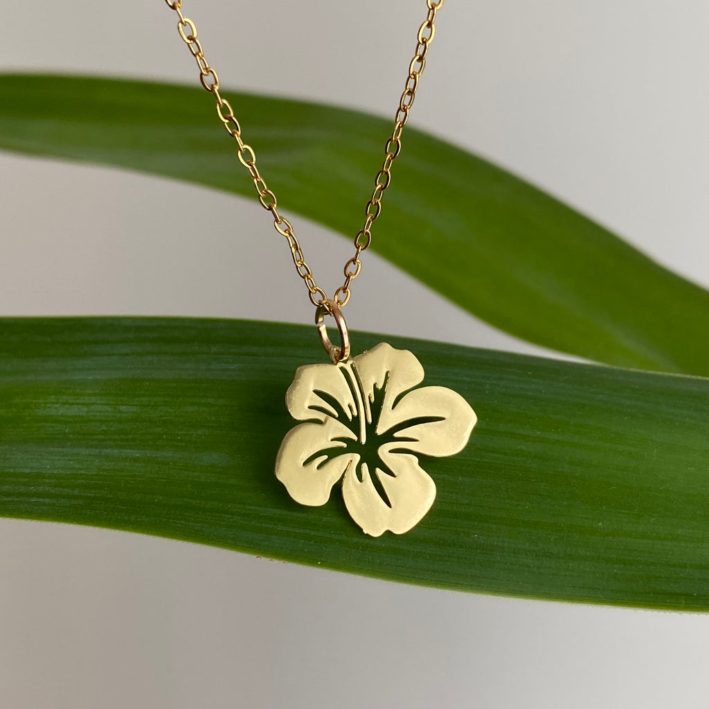 Gold Hibiscus Pendant Necklace