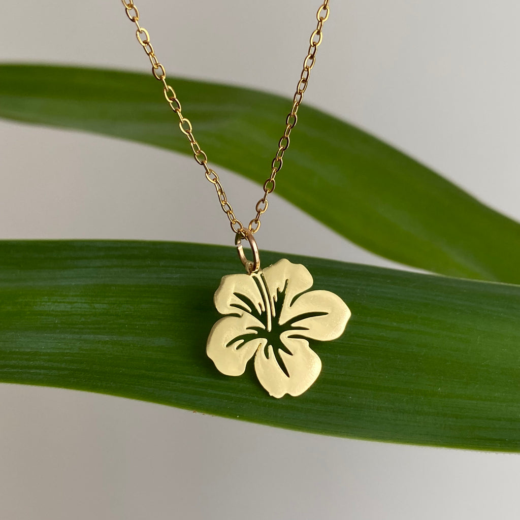 Gold Hibiscus Pendant Necklace