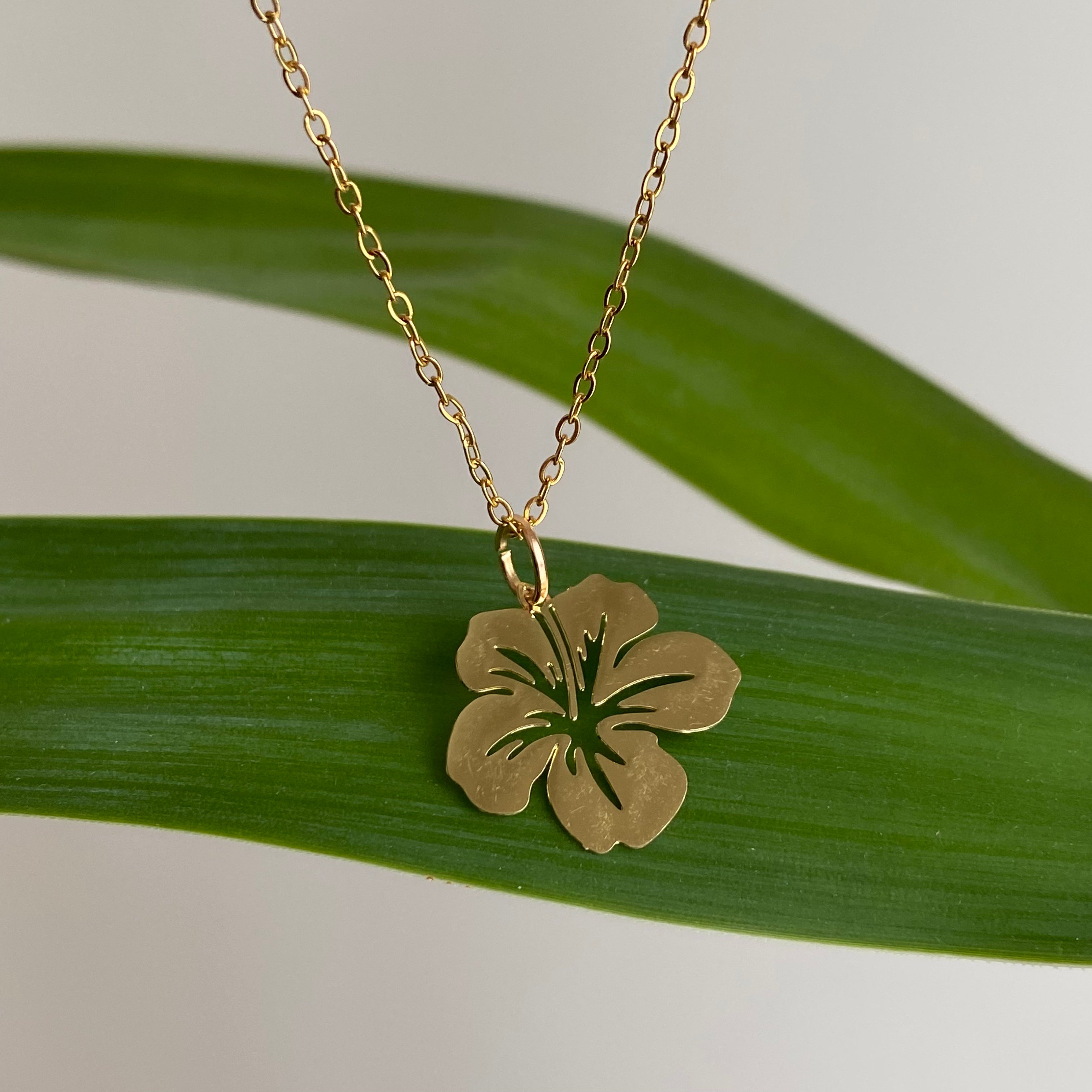 Gold Hibiscus Pendant Necklace
