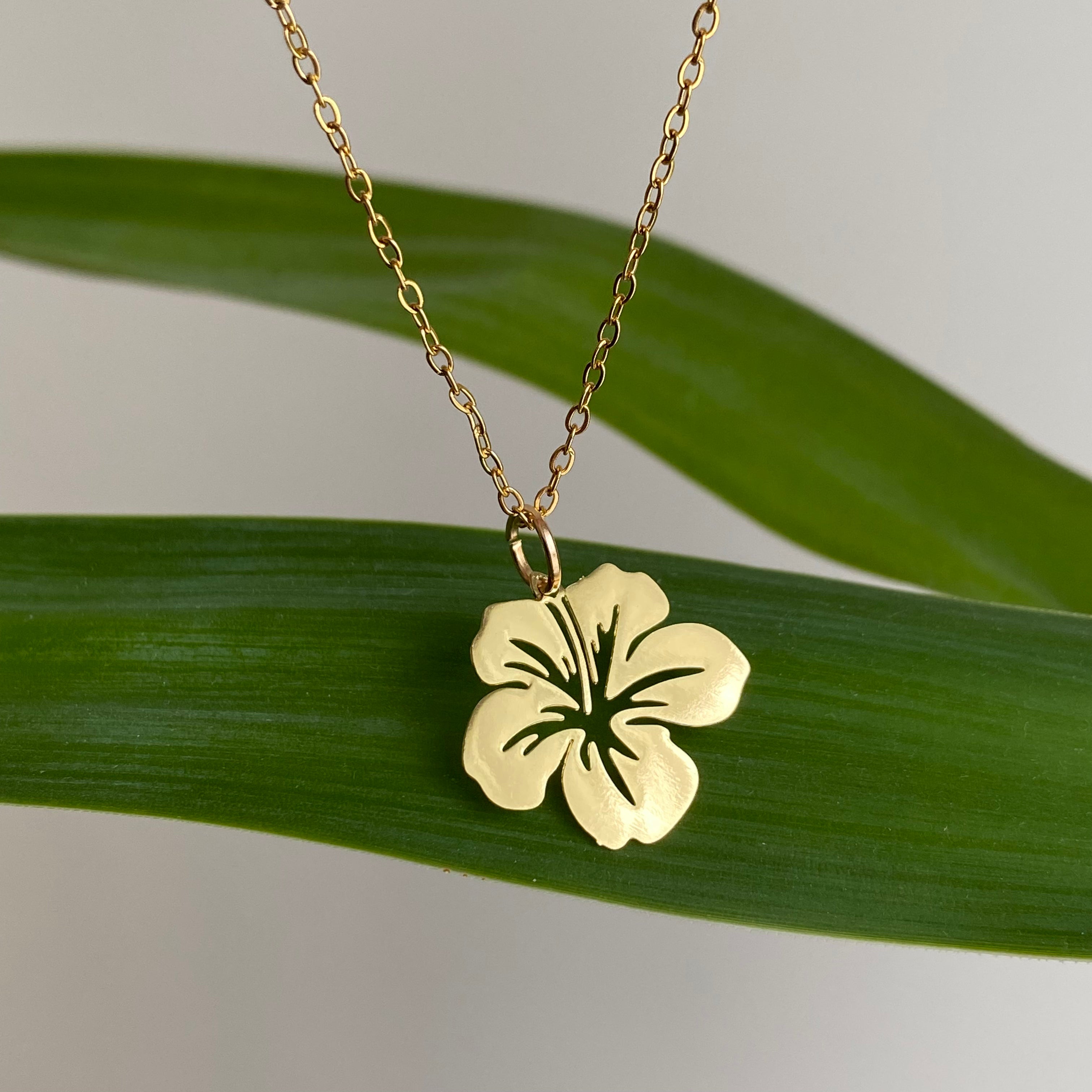 Gold Hibiscus Pendant Necklace