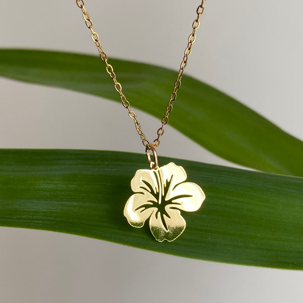 Gold Hibiscus Pendant Necklace
