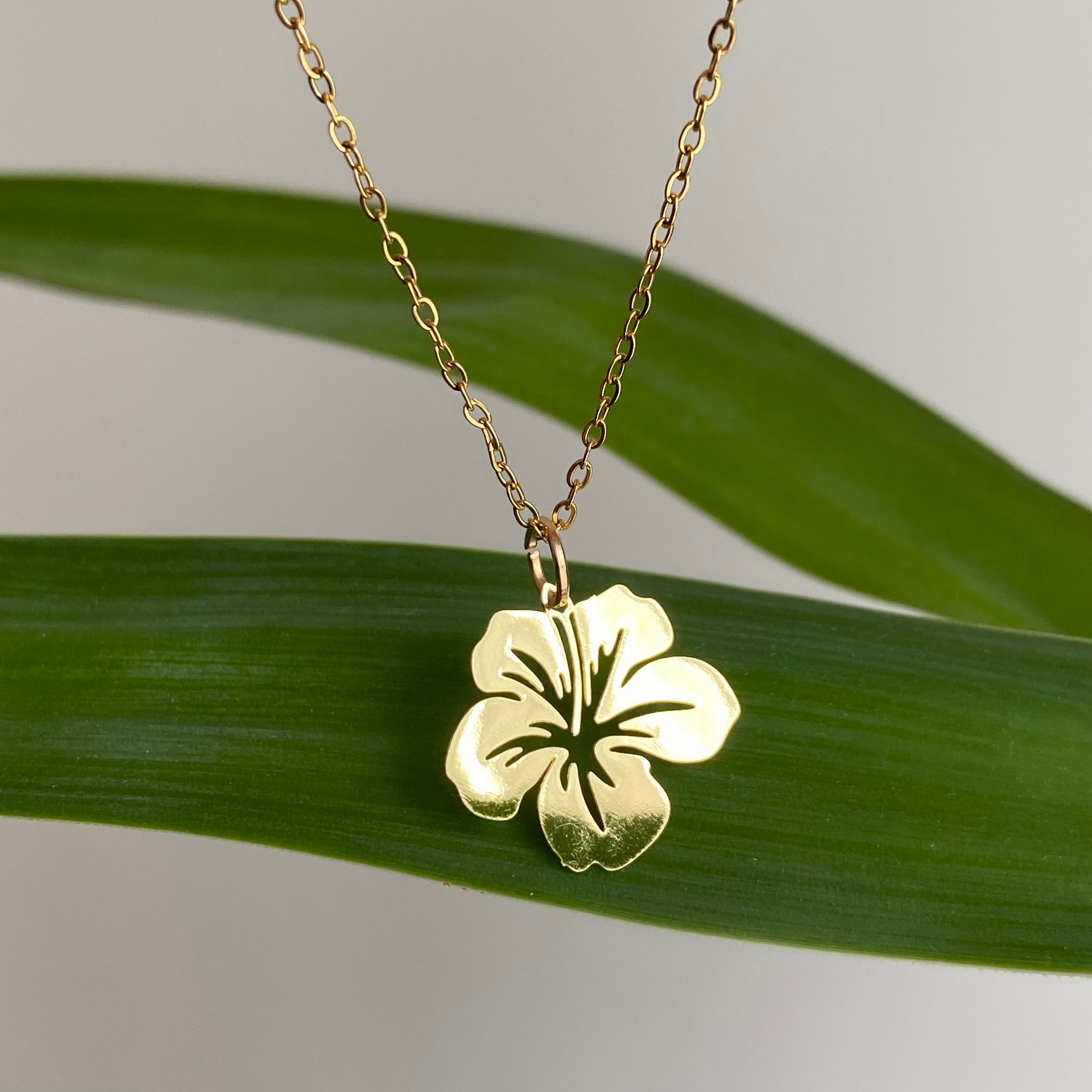 Gold Hibiscus Pendant Necklace