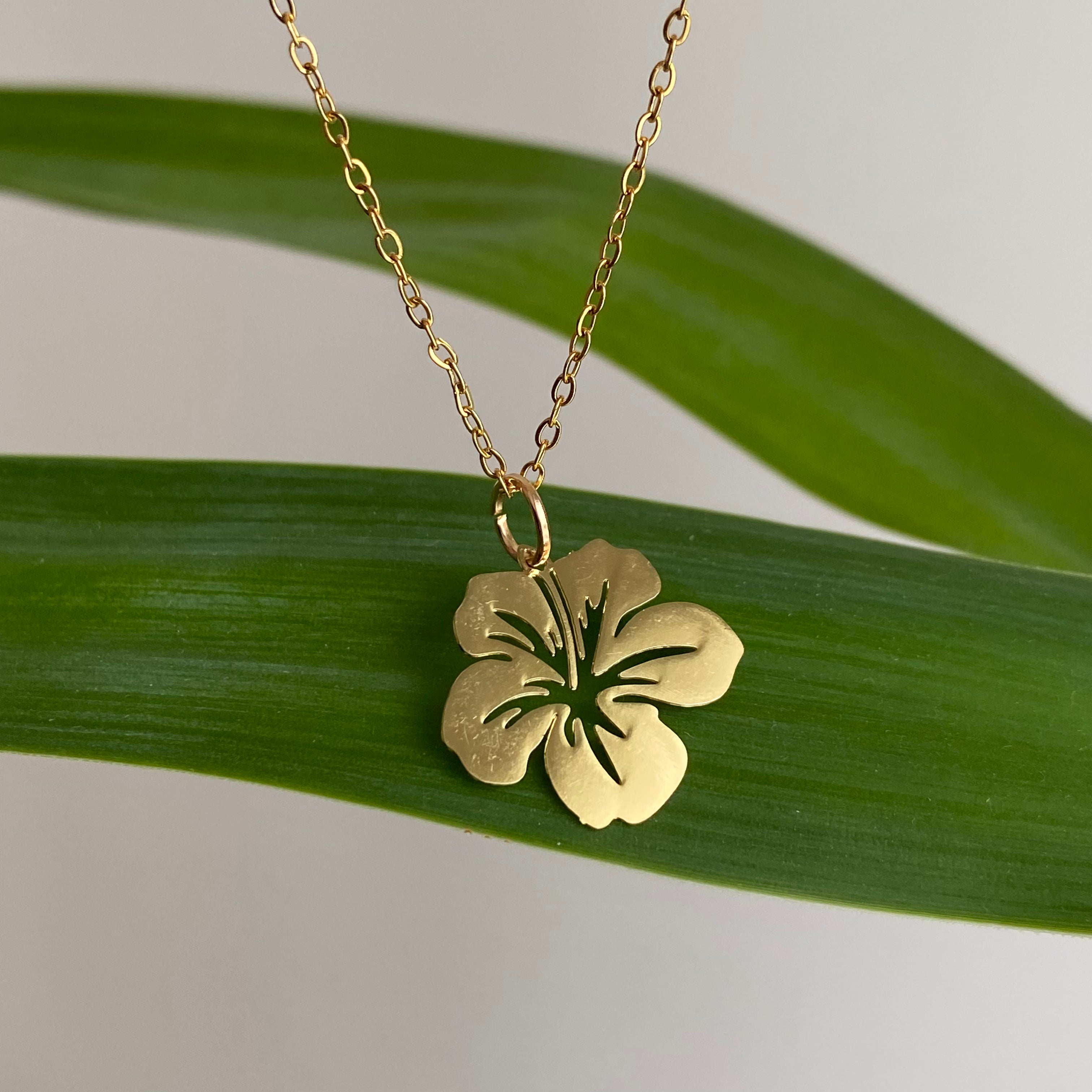 Gold Hibiscus Pendant Necklace